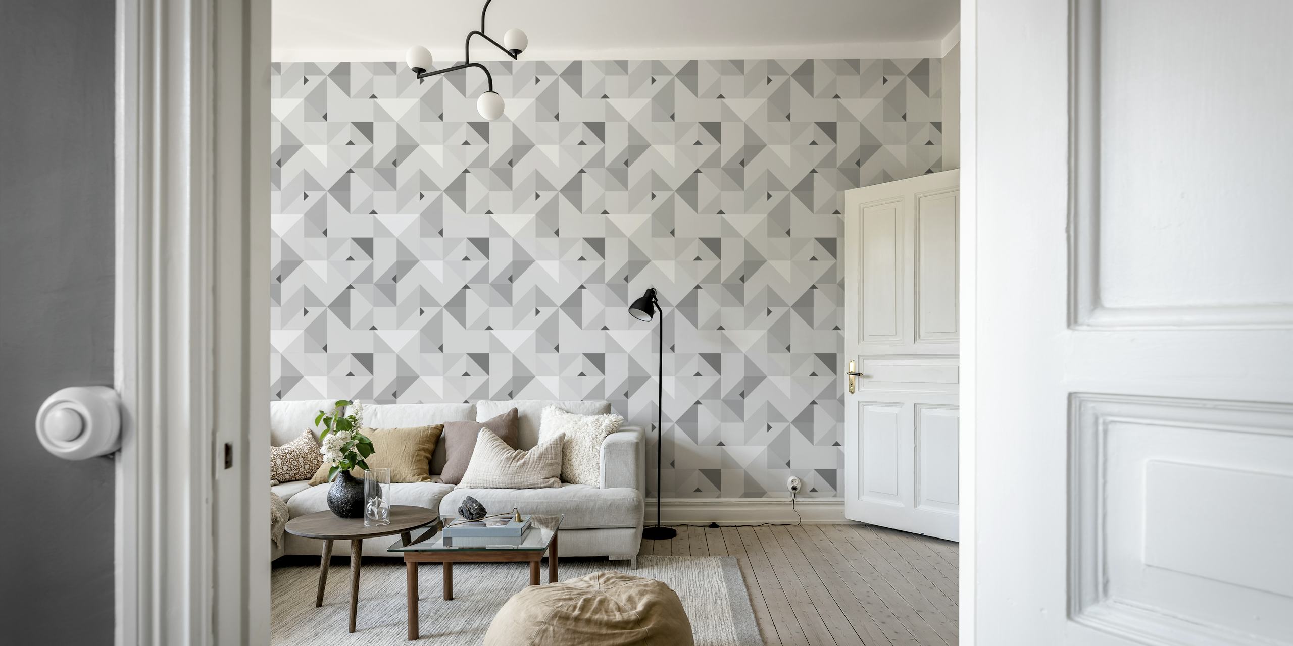 Grey Geometric wallpaper displayed in a room