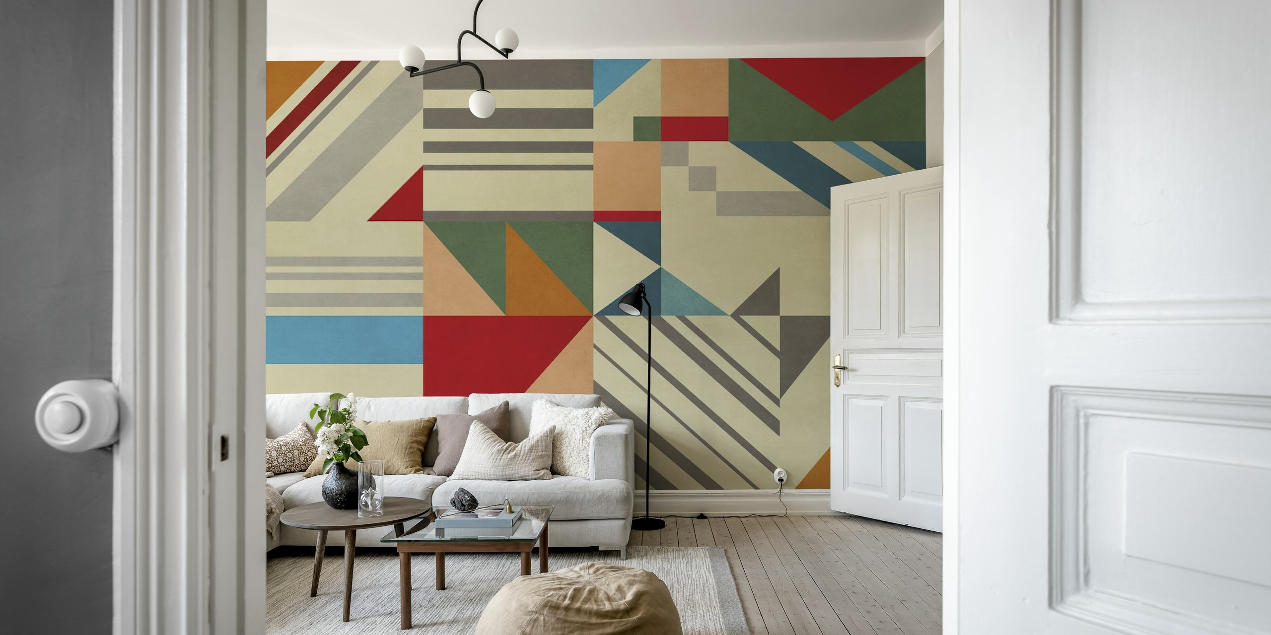 Kleurvolle geometrische behang in een kamer
