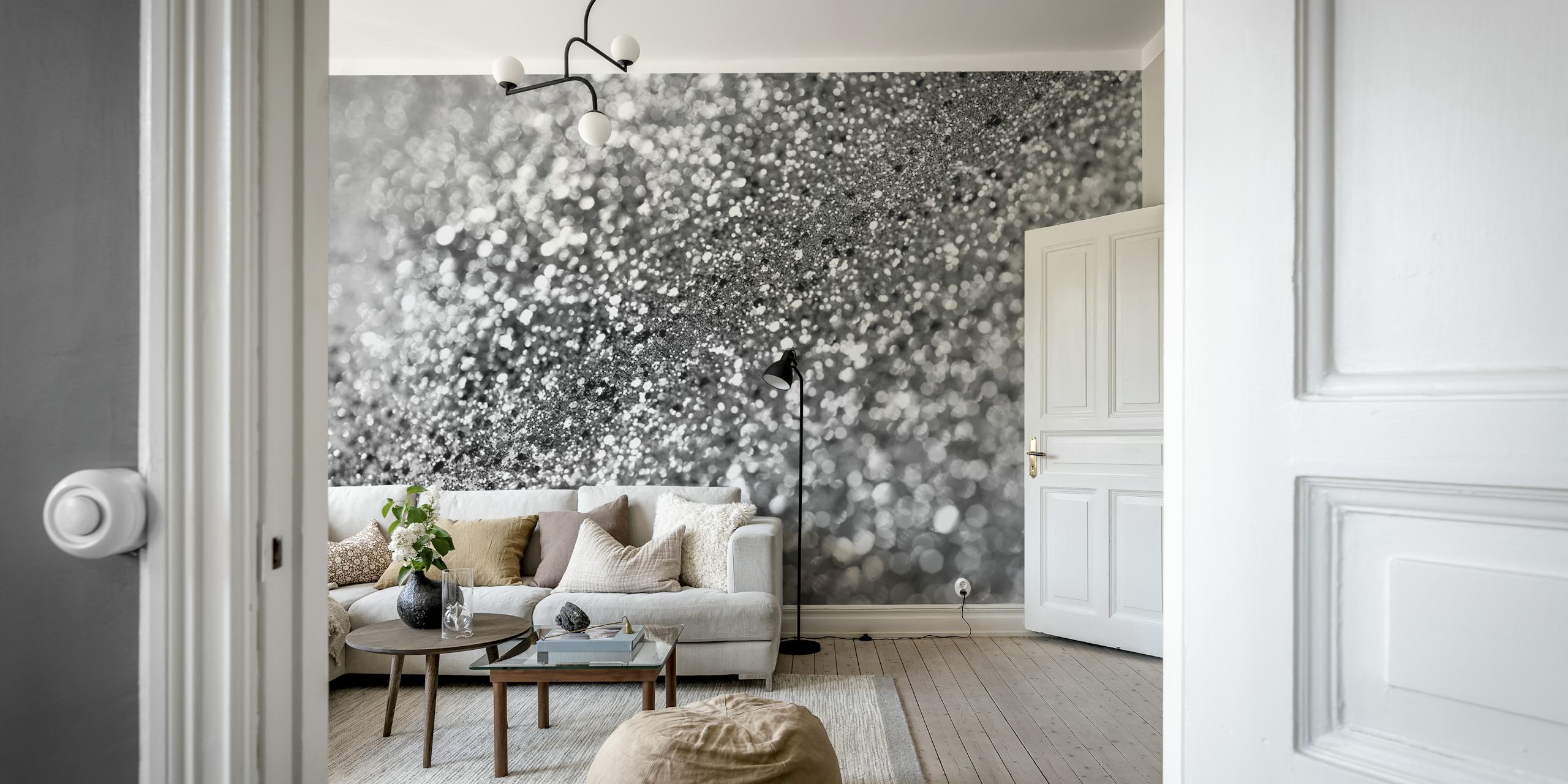 Silver Gray Bokeh Glitter wall mural with sparkling light effect