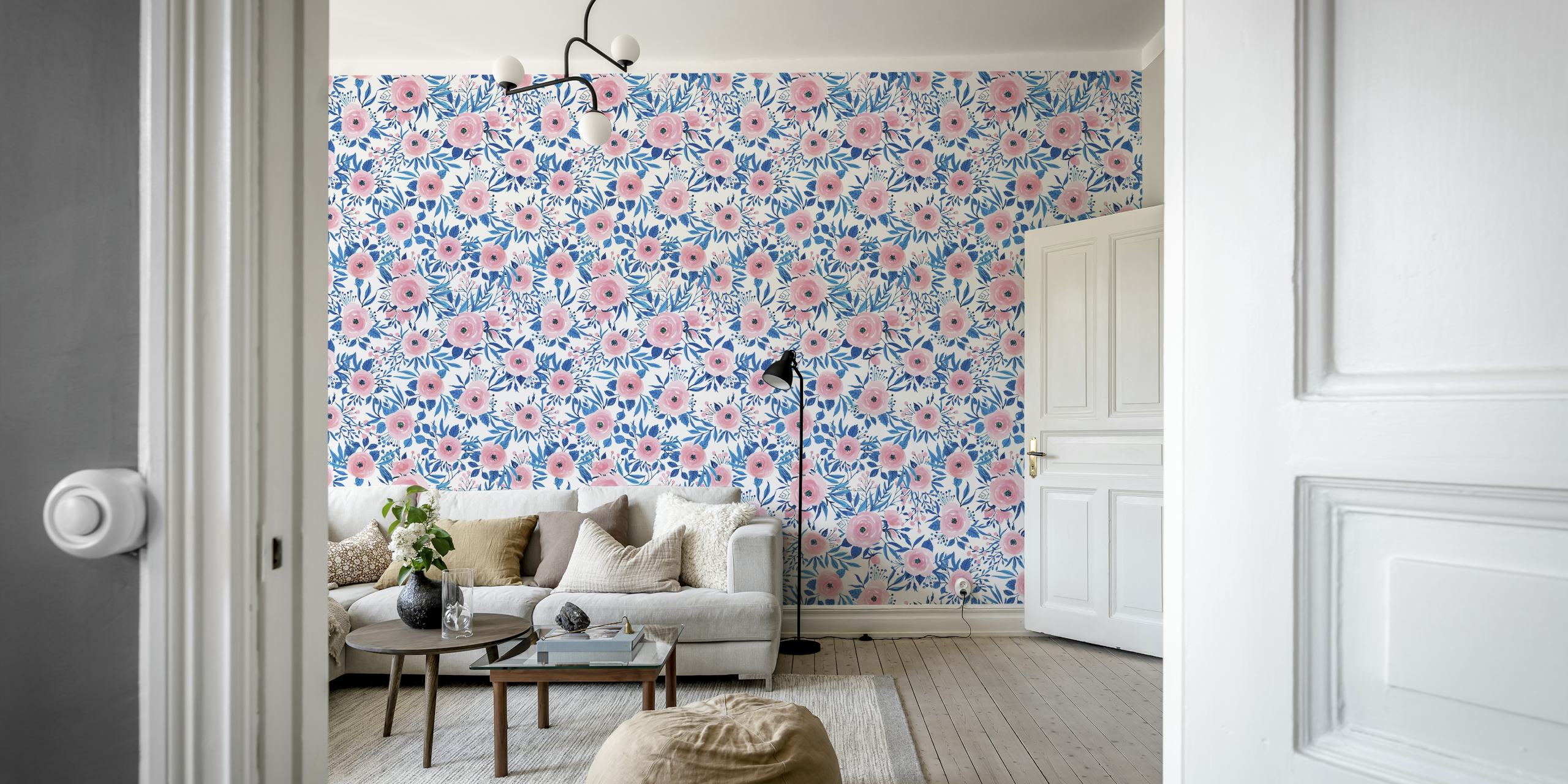 Ταπετσαρία Pink watercolor flowers σε ένα δωμάτιο