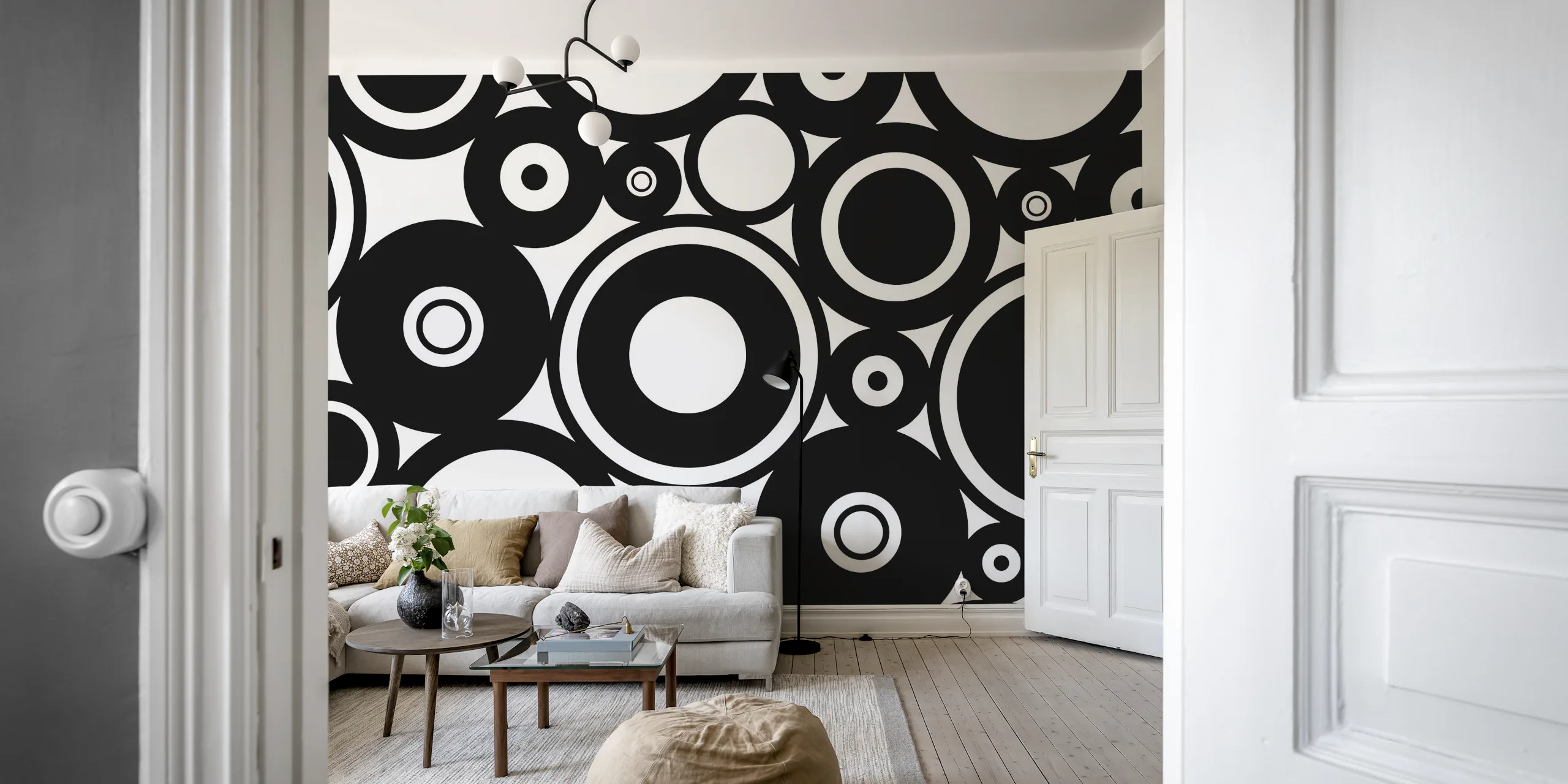 Black Circle Wallpaper | Monochrome Wall Mural Design | Happywall