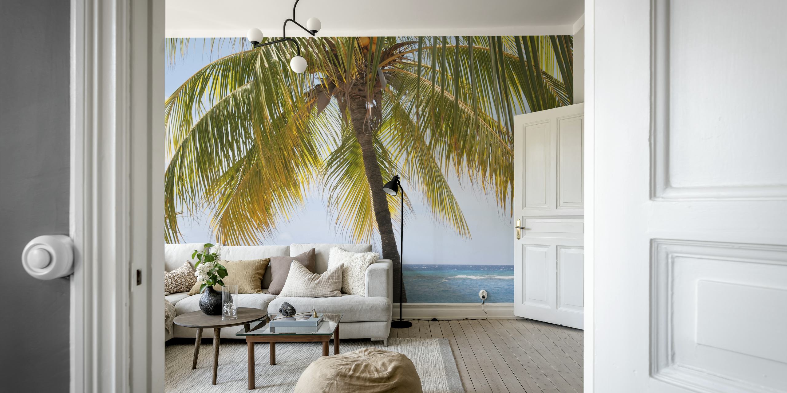 Caribbean beach with palm tree wall mural