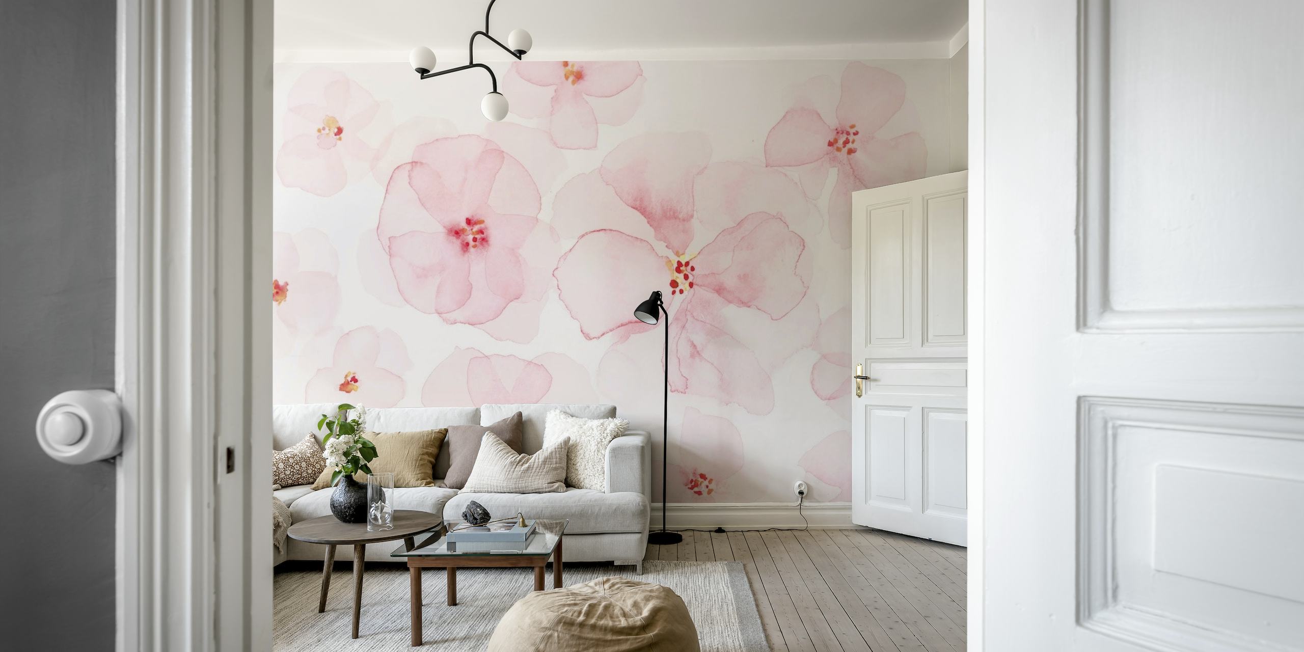 Pink Watercolor Floral behang