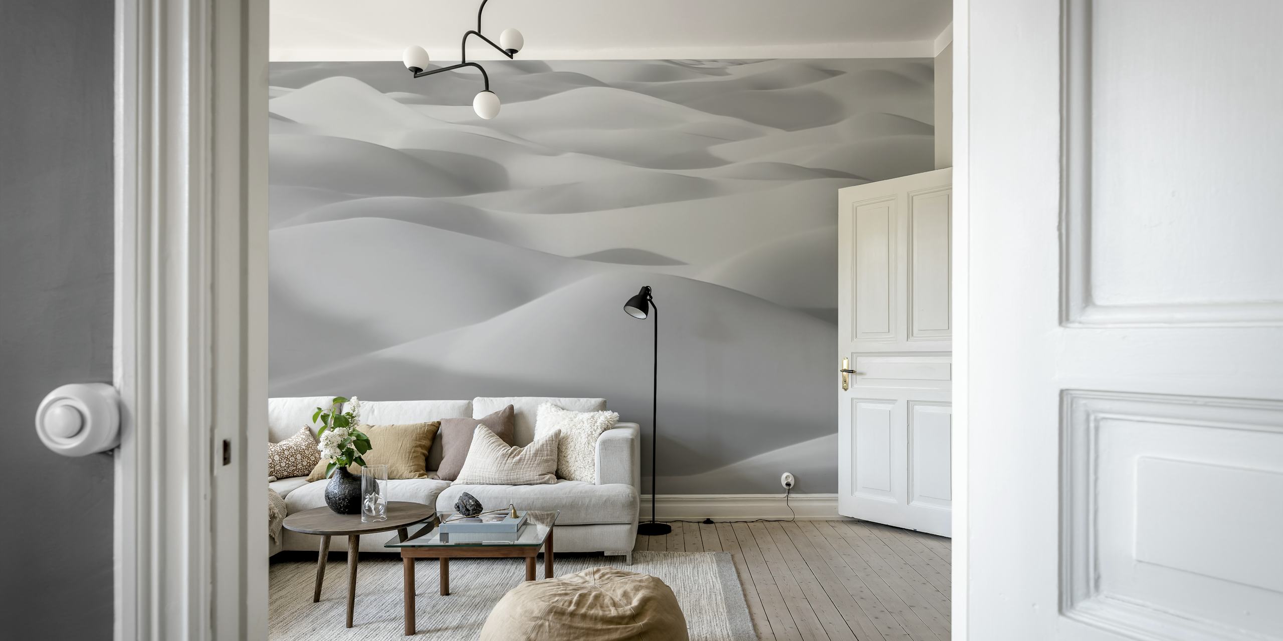 Abstract curves in shades of black and white wallpaper