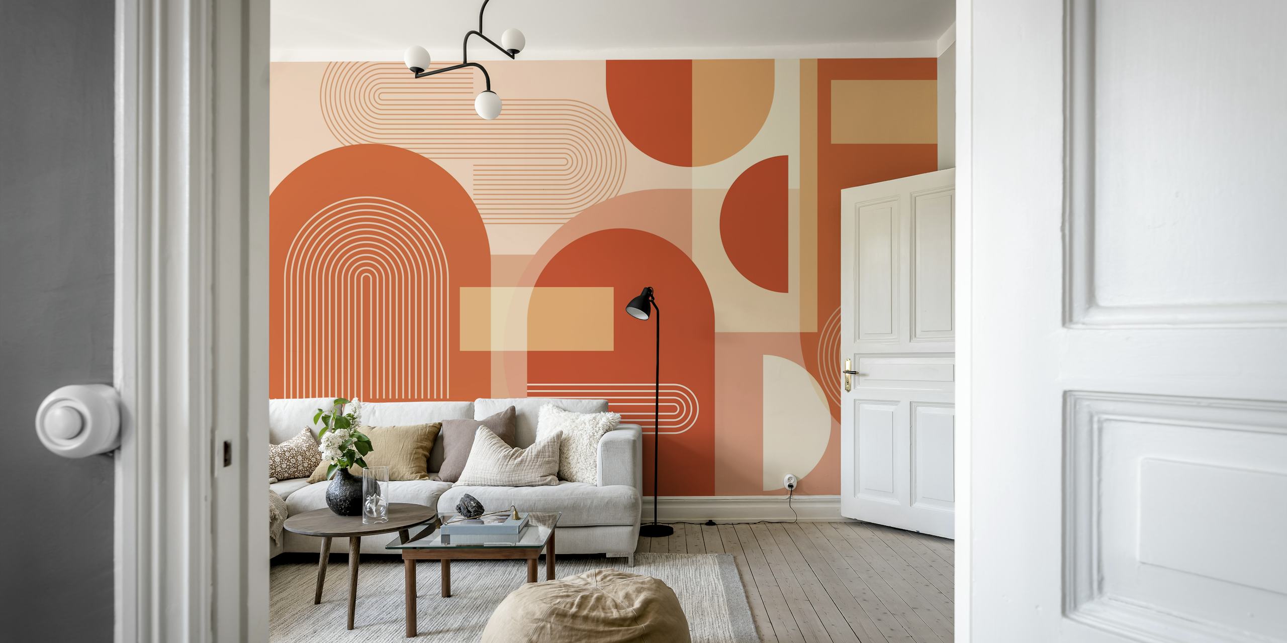 Fototapeta z abstrakcyjnymi łukami z terakoty z miękkimi krzywiznami i geometrycznymi kształtami