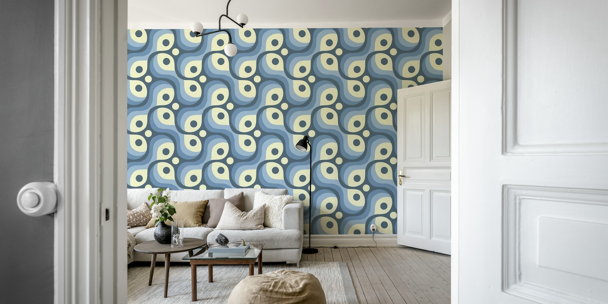 2201 Blue retro pattern papel de parede