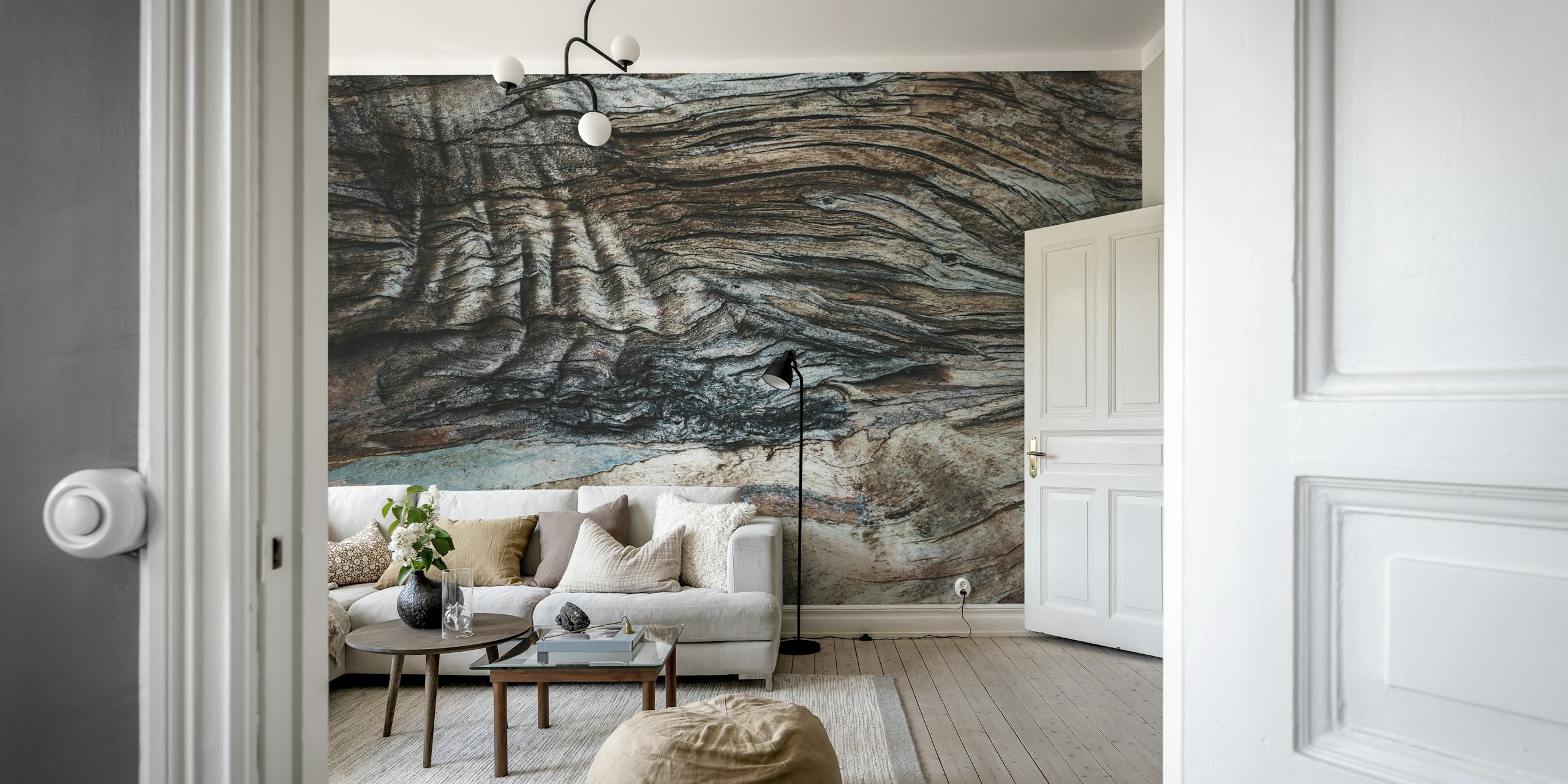 Close-up texture of eucalyptus wood wall mural with natural patterns