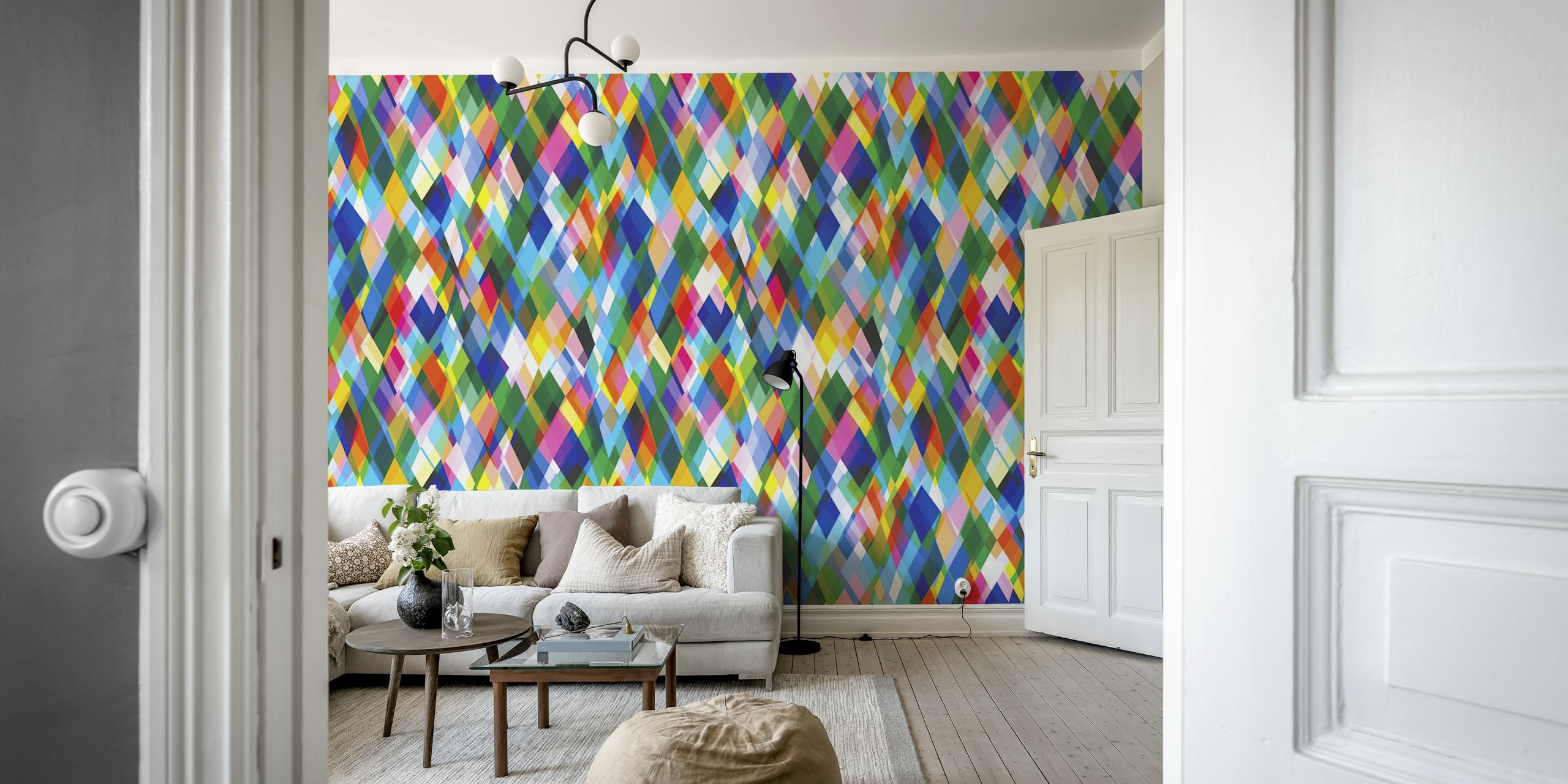 Fargerikt harlekin diamantmønster veggmaleri