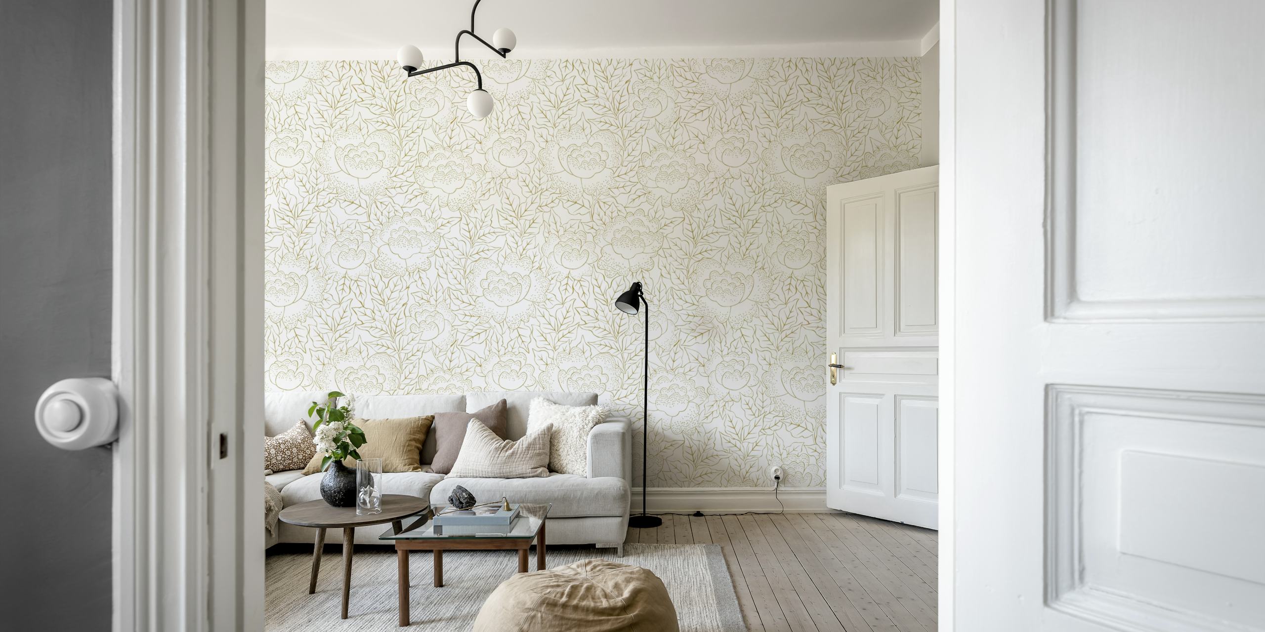 Stiliserad guldrosa mönster tapet från Happywall