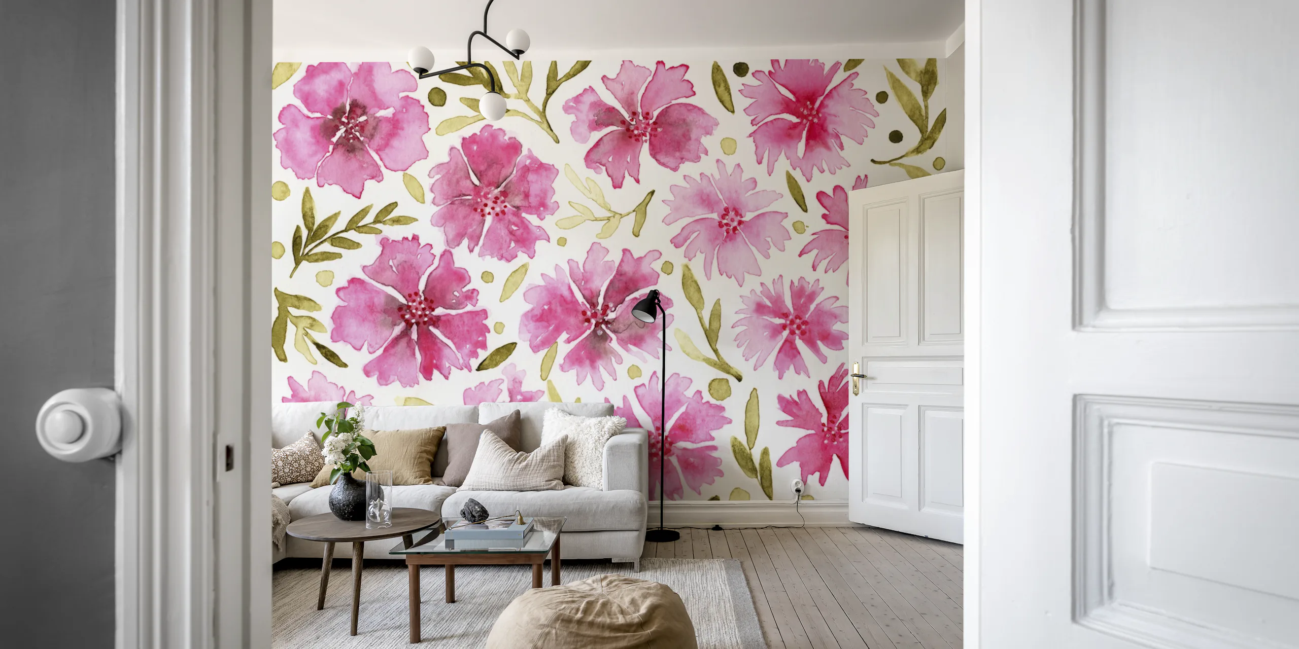 Pink Floral Watercolor Wallpaper