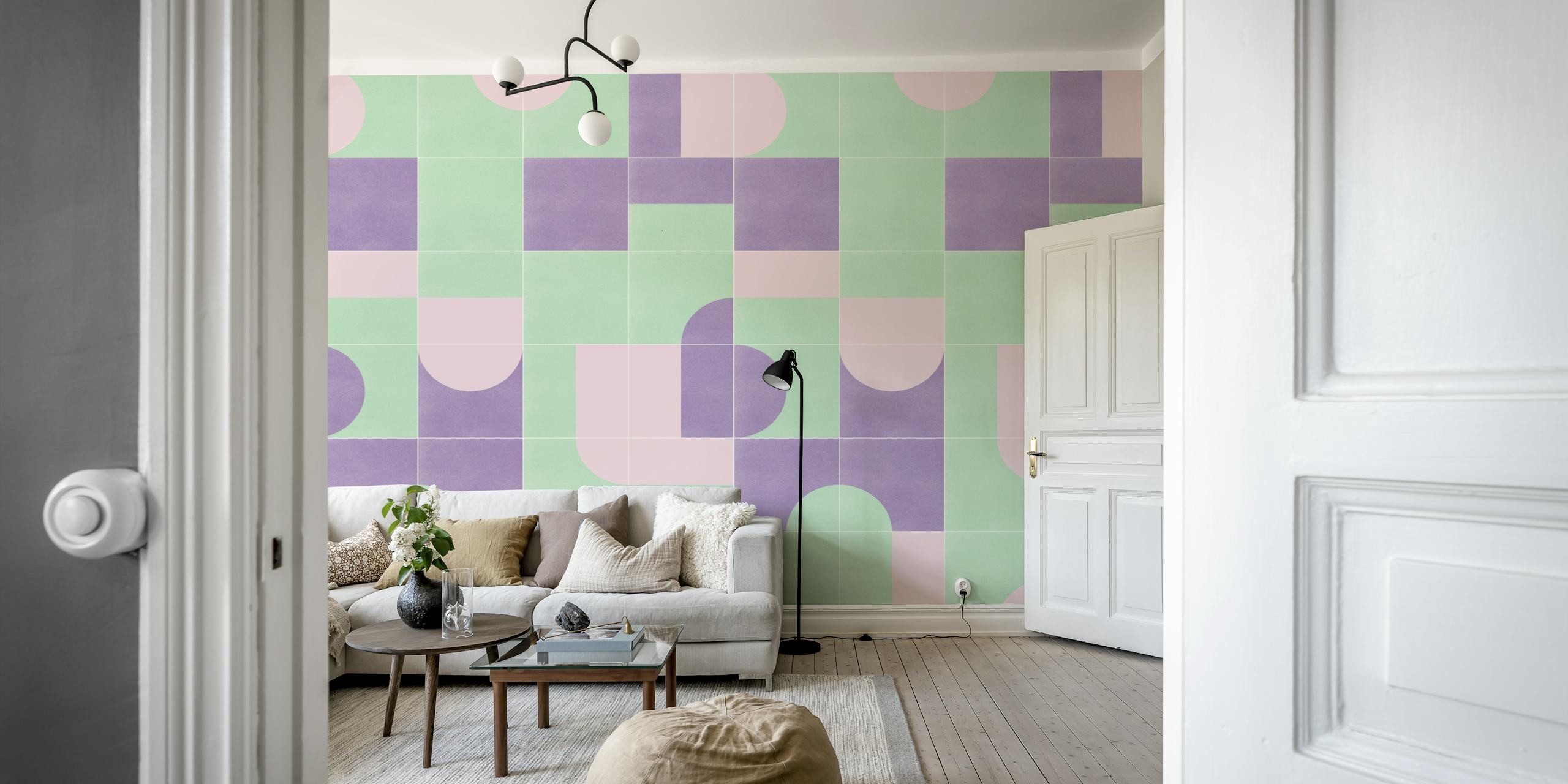 Retro Tiles 09 wallpaper displayed in a room