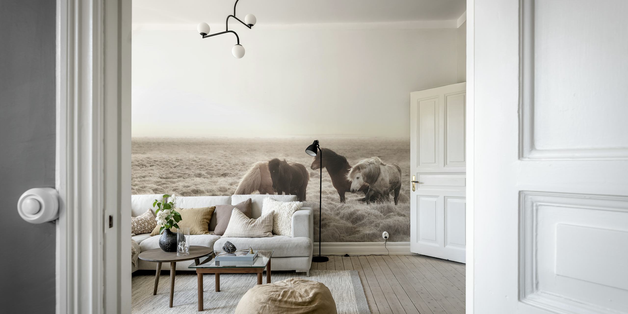 Wild horses in a natural landscape wallpaper