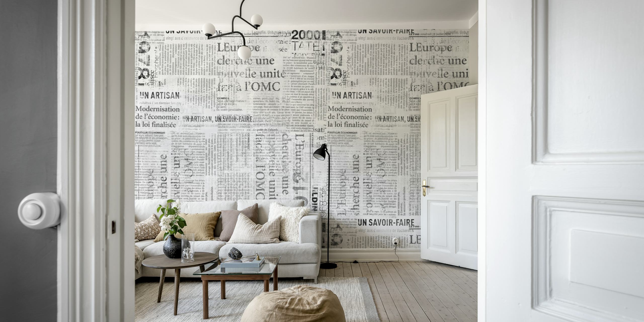 Grunge old newspaper design in grey tones wallpaper