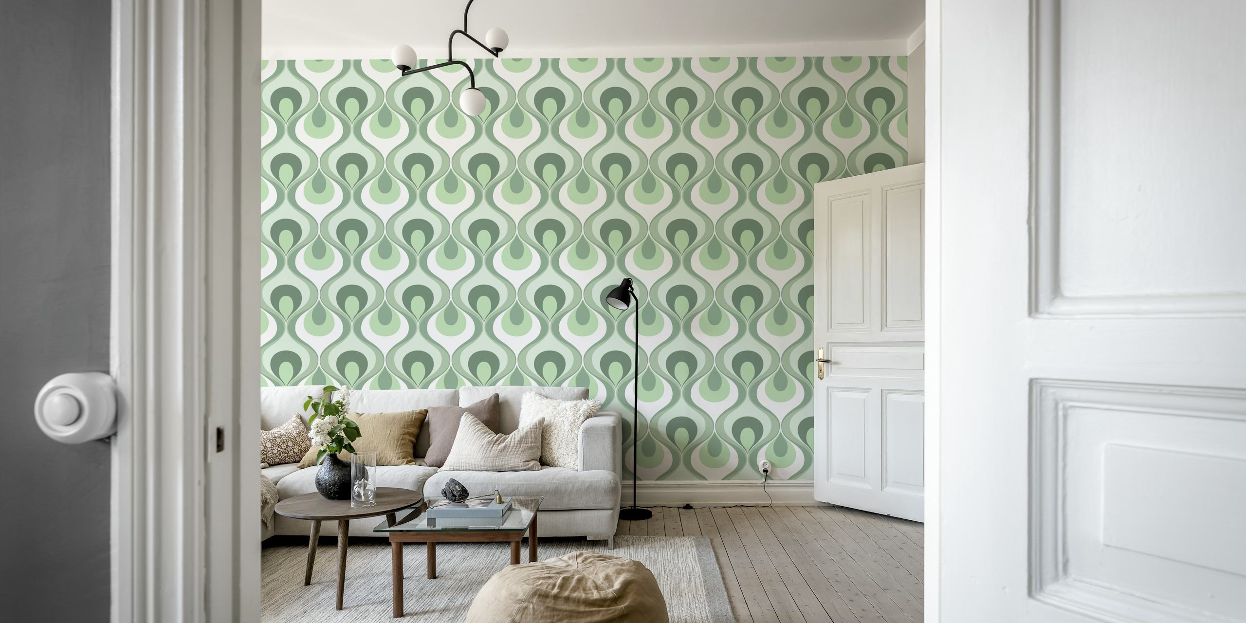 Mint green and white teardrop pattern wallpaper