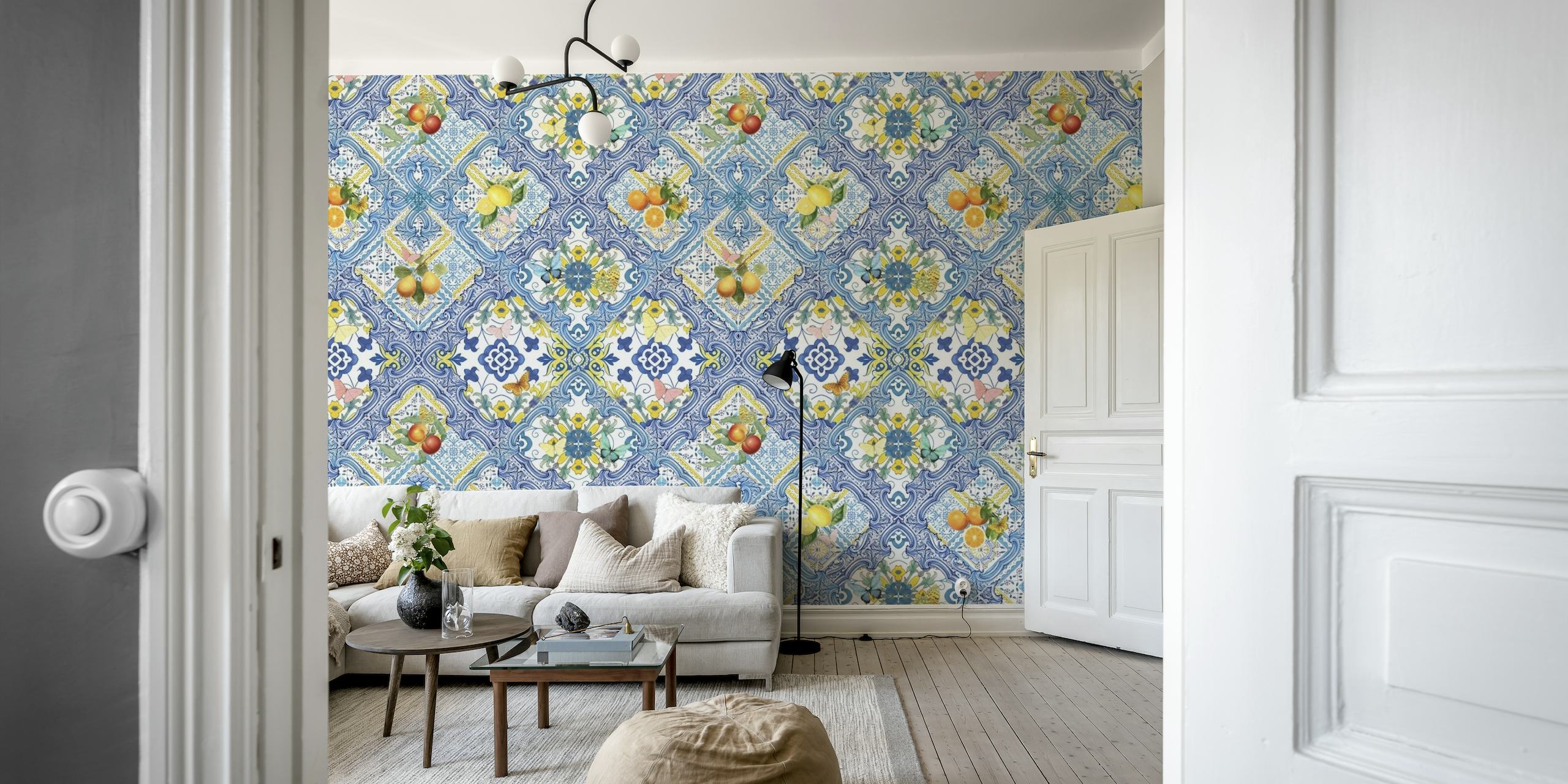 Mediterranean tiles and citrus fruit wallpaper