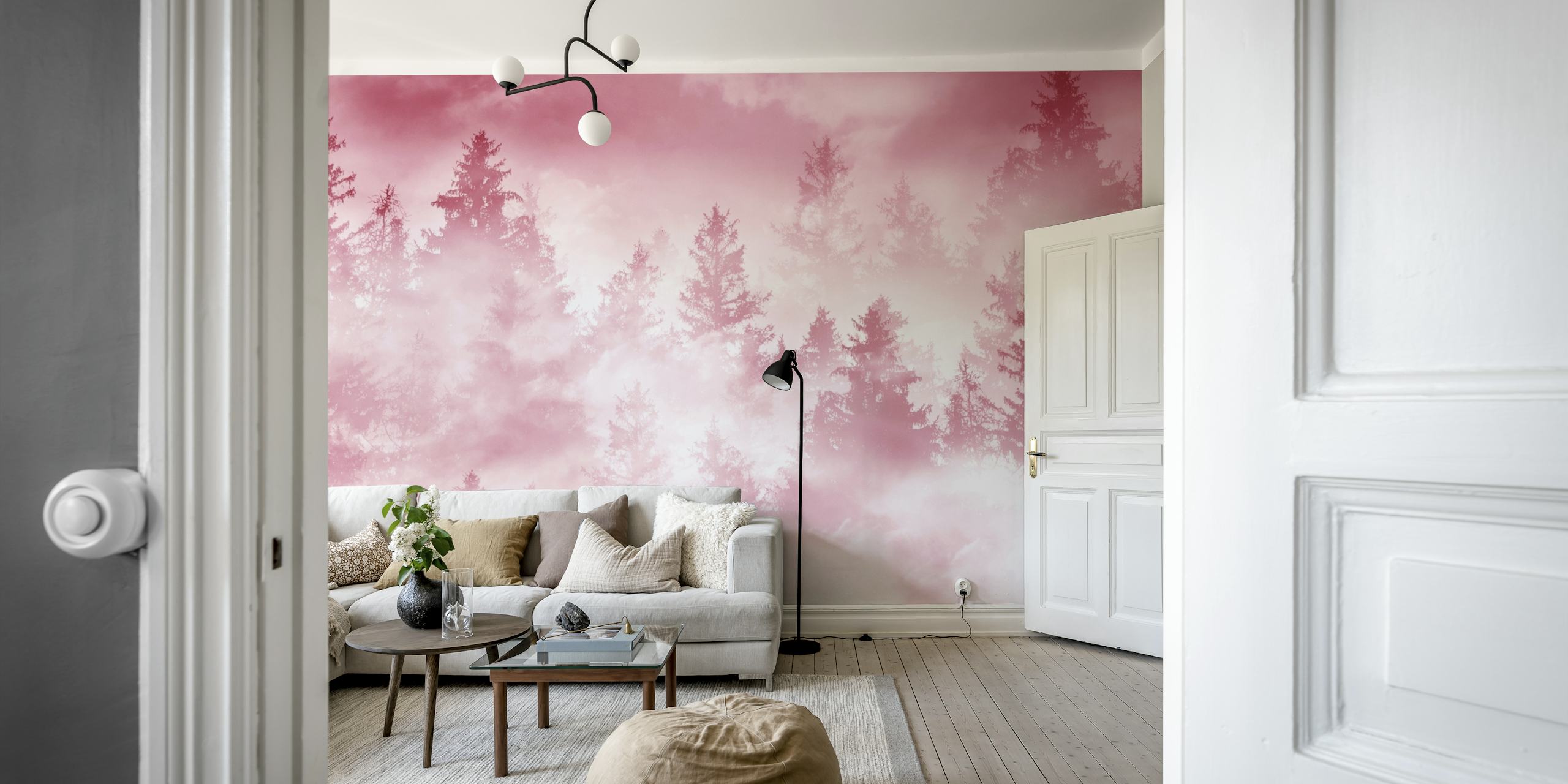 Viva Magenta Forest Dream Tapete in einem Raum