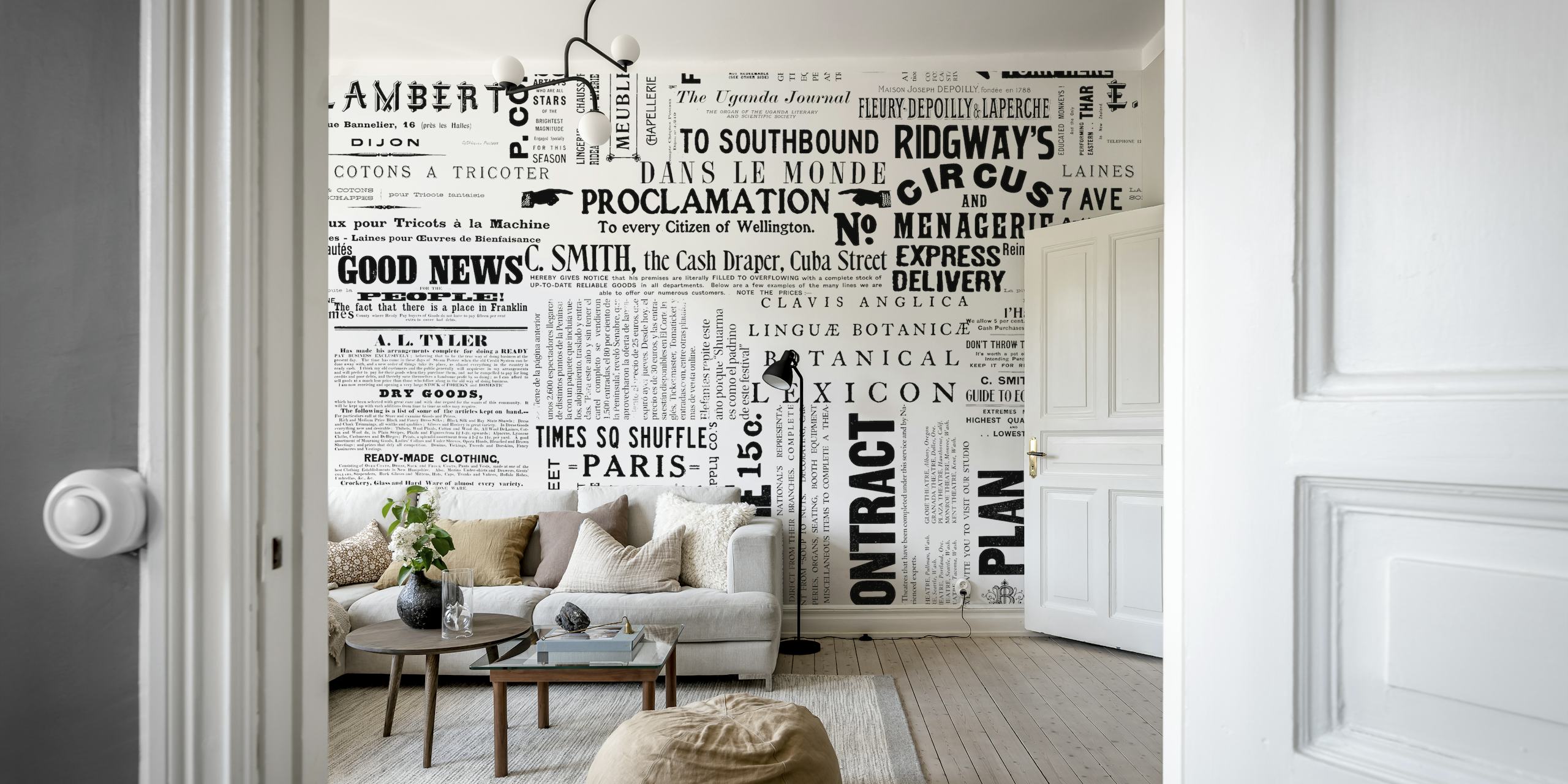 Vintage typography in black and white wallpaper