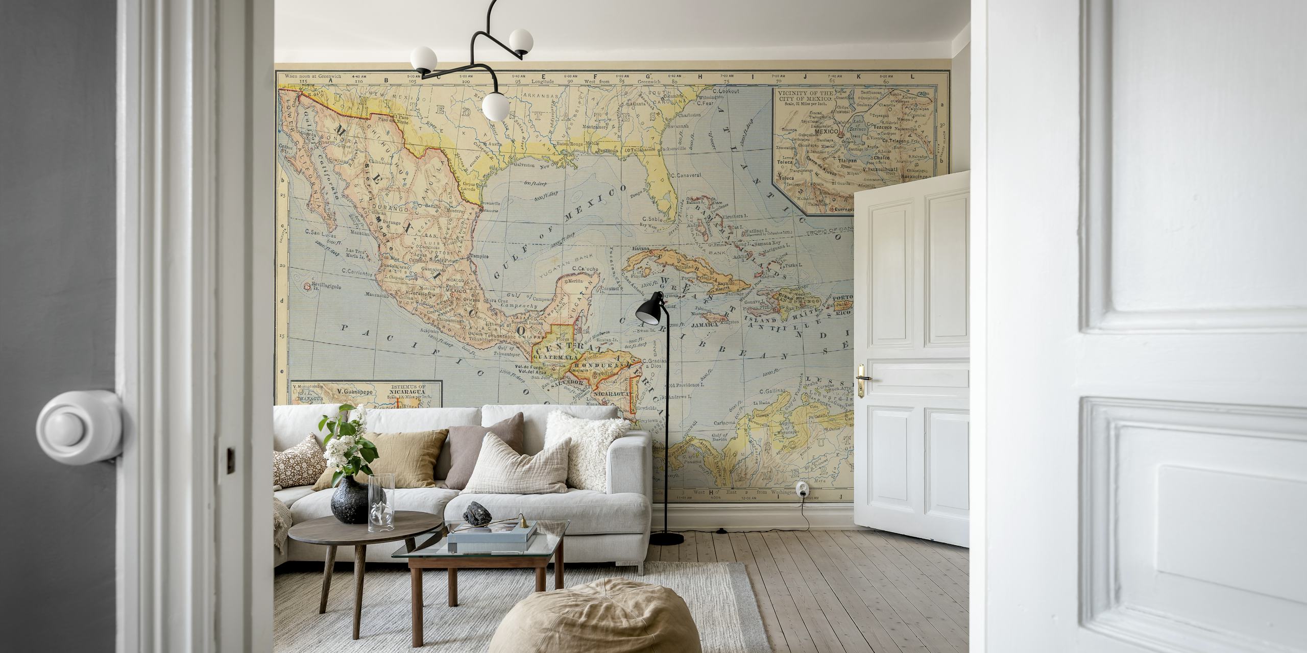 Vintage map of Caribbean and Mexico in soft colors wallpaper