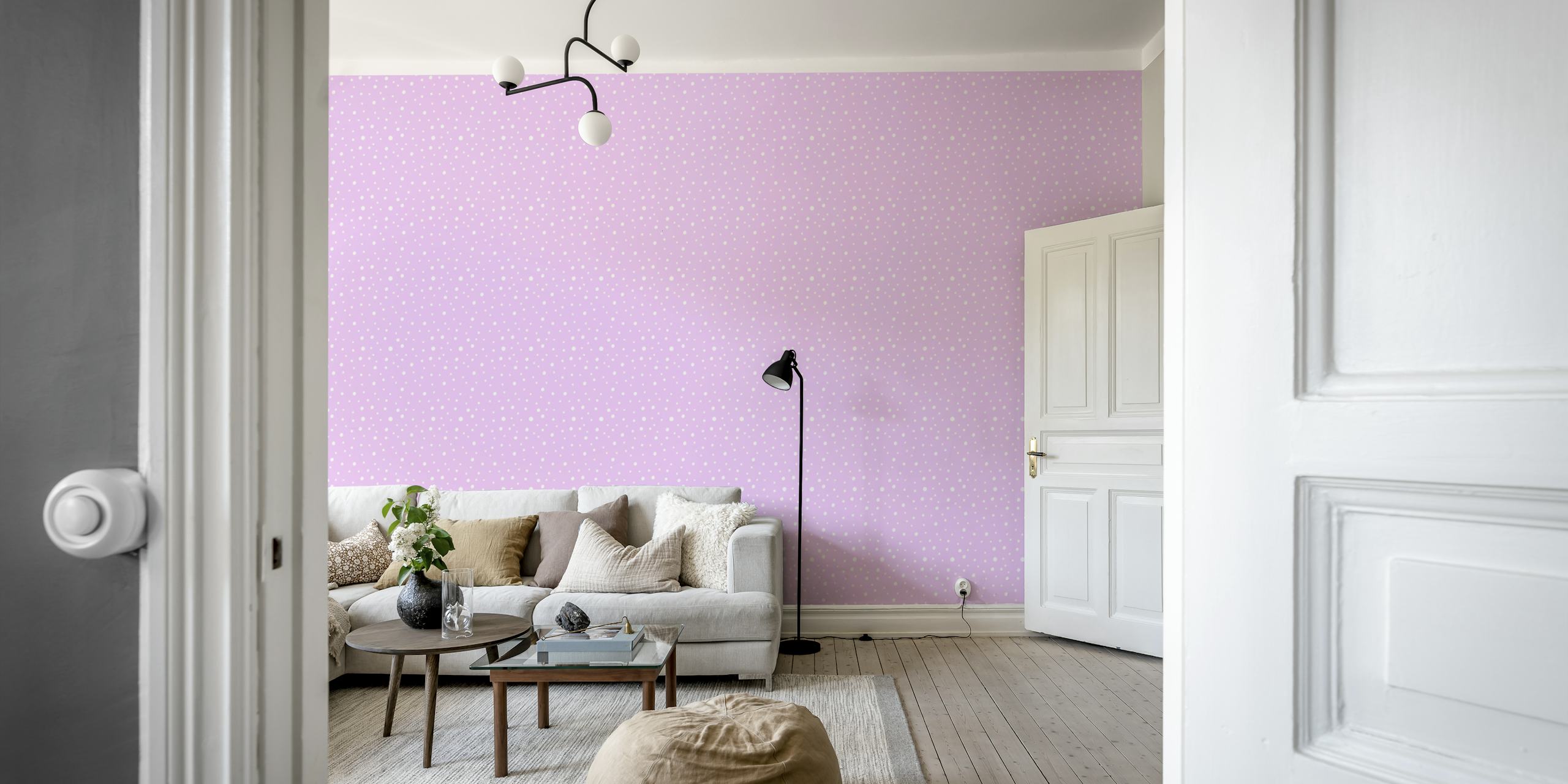 Padrão sutil de pontos brancos em um fotomural vinílico de fundo rosa suave