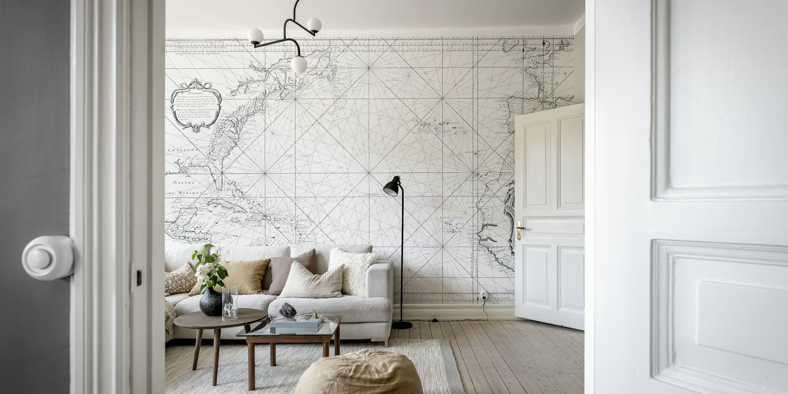 Ocean occidental map wallpaper in a room