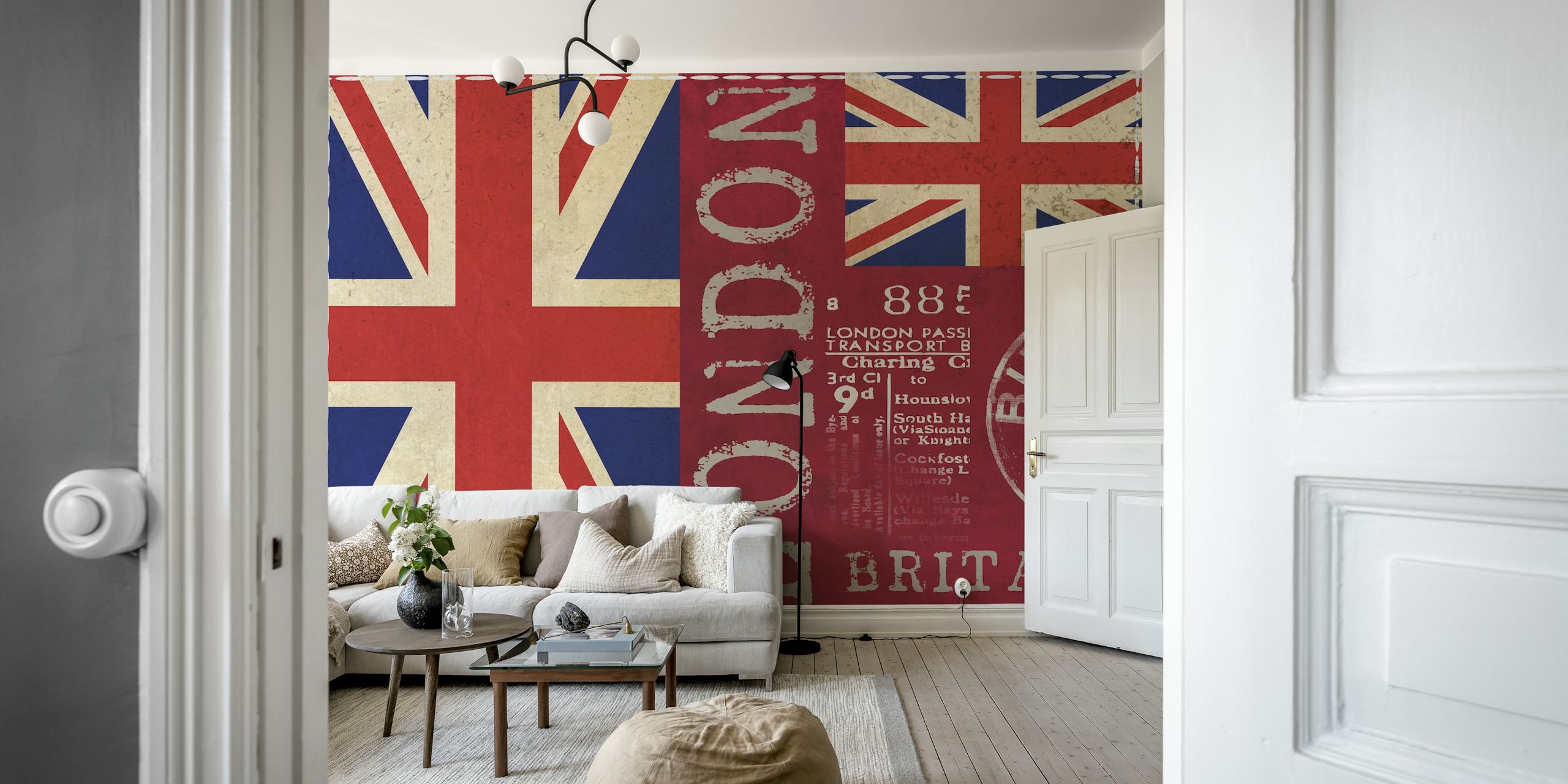Union Jack London Mix Tapete in einem Raum