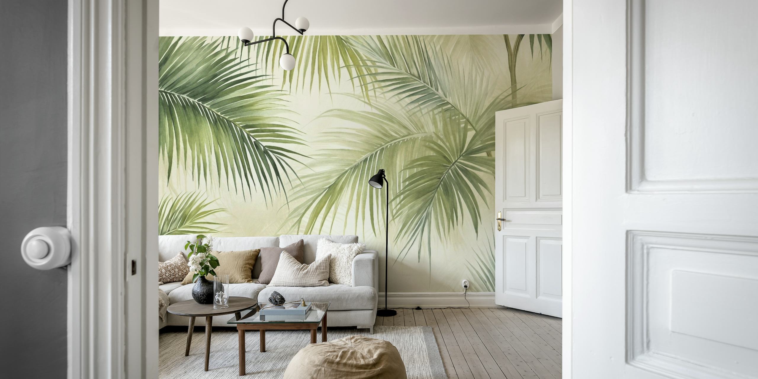 Tropical Rain Forest Palm Leaves Watercolor papel pintado