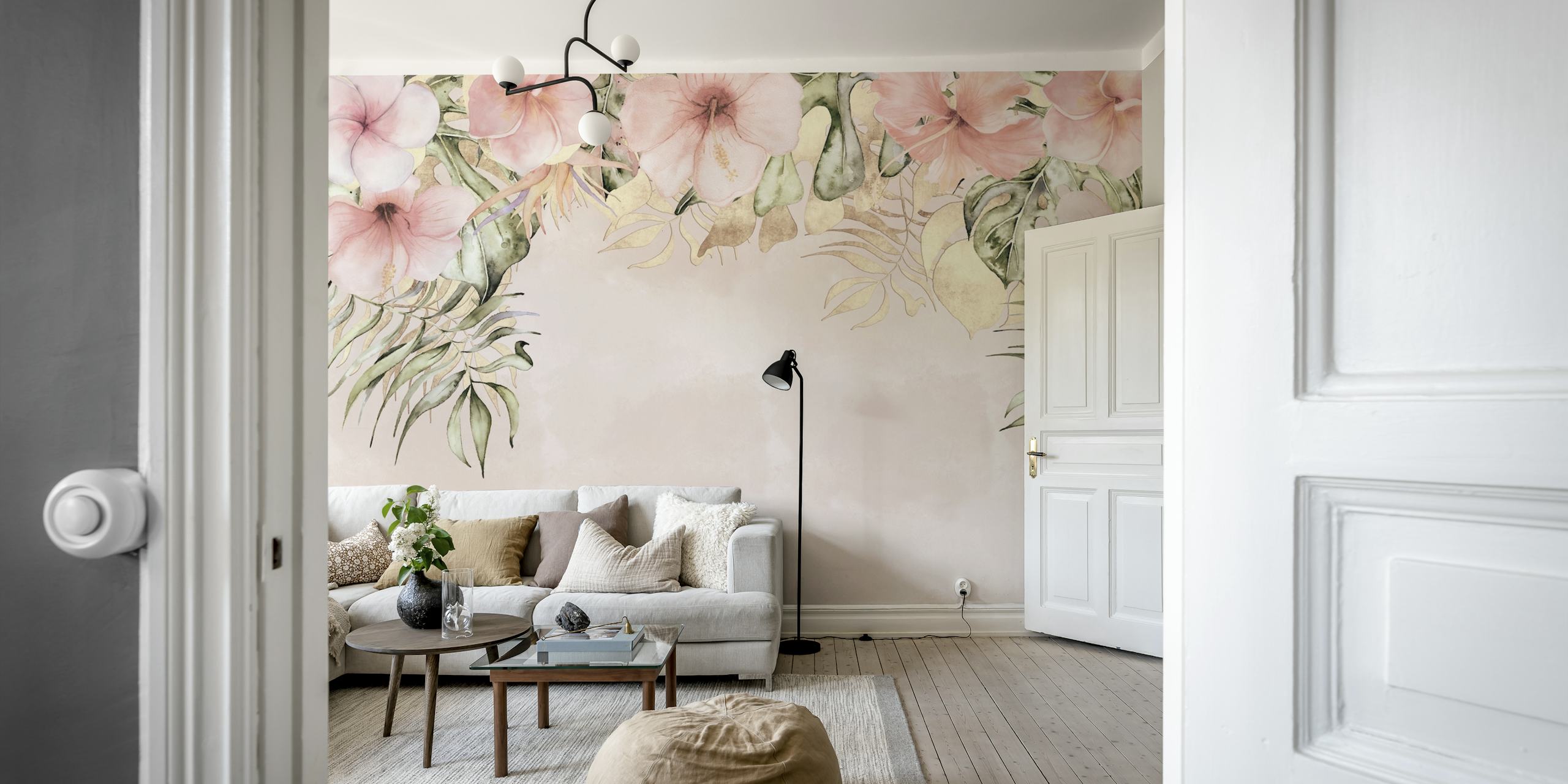 Papel de parede de flores tropicais em um ambiente