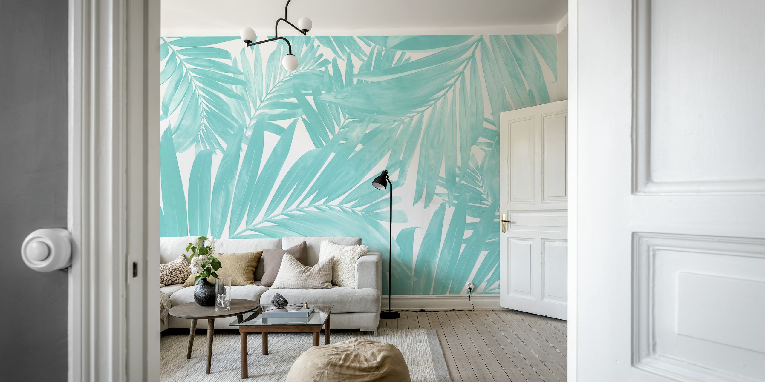 Palm leaves pattern wallpaper in a room