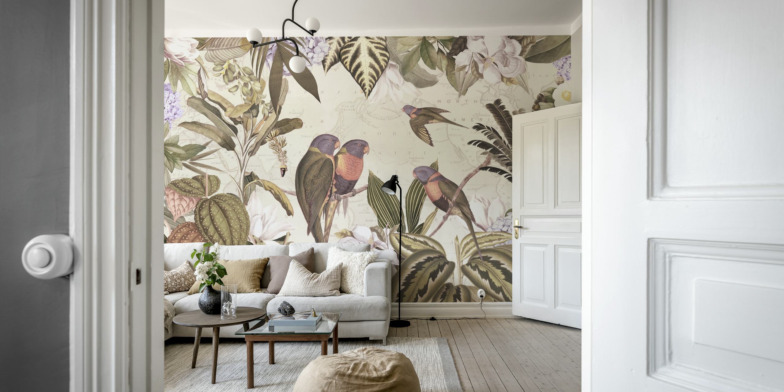 papel pintado Exotic Parrot Adventure en una habitación
