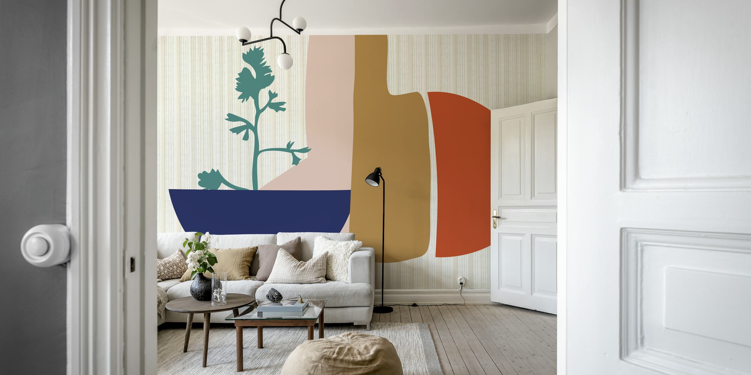 Mid Century Botanical design in earthy colors wallpaper