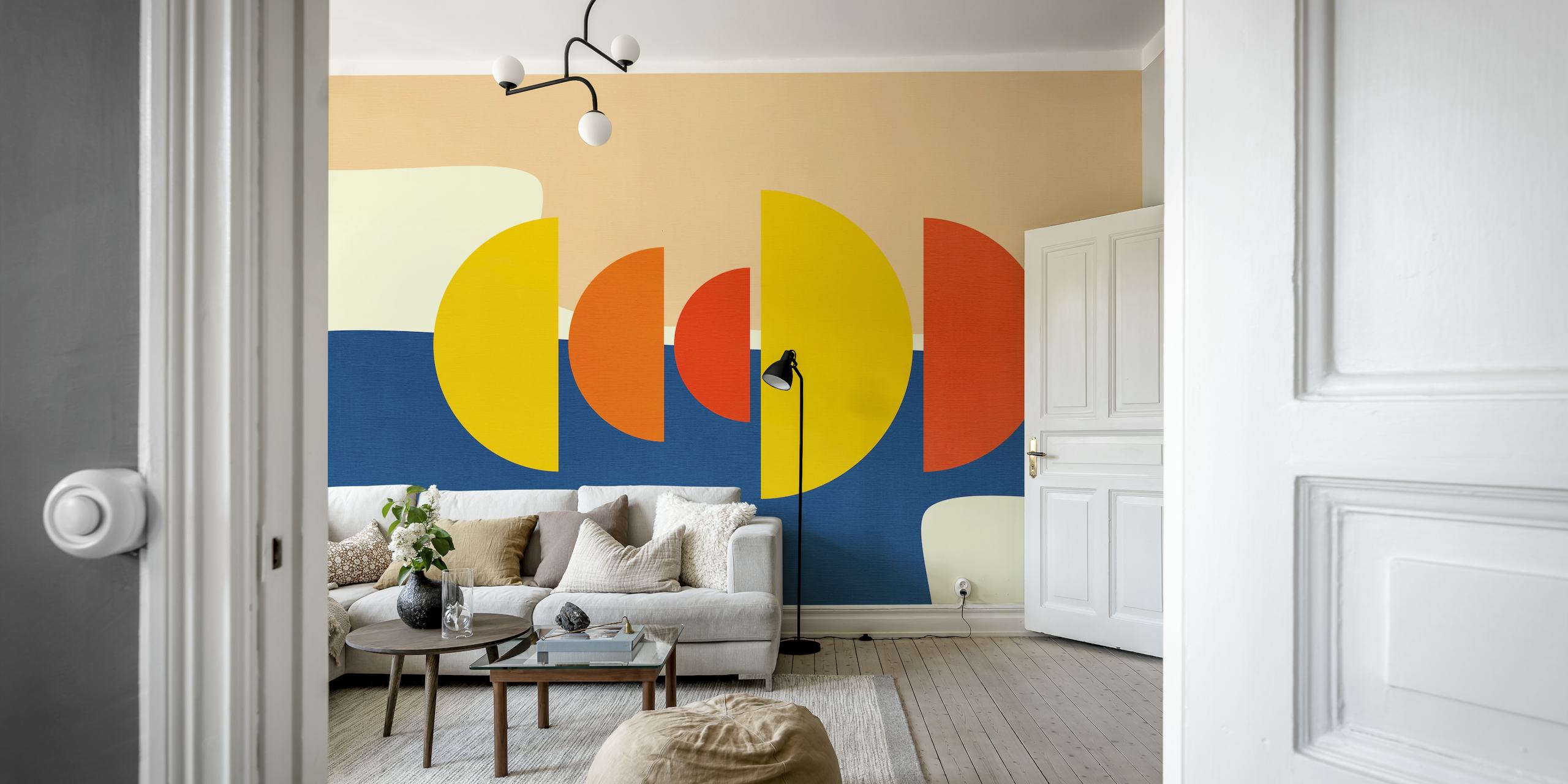 Geometric circles in yellow, red, and blue wallpaper
