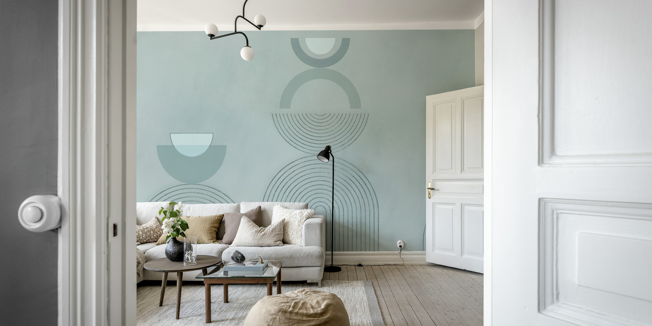 Bauhaus Mid Century Elegance Teal wallpaper in a room