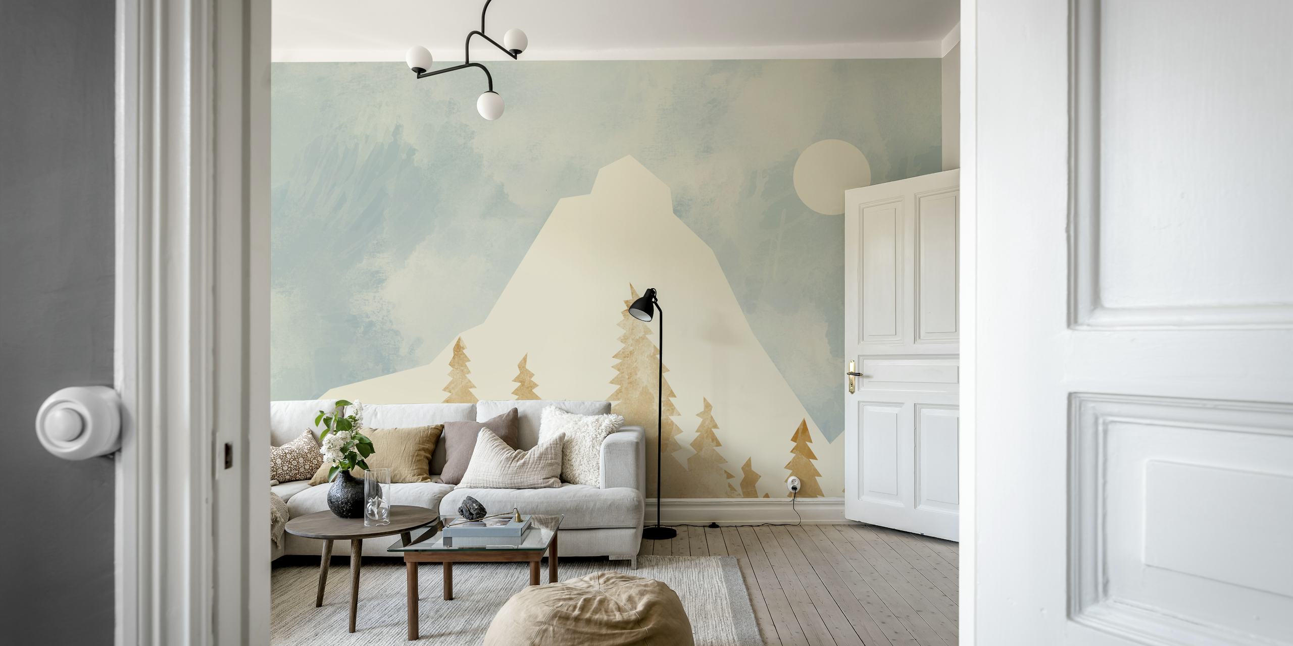 Watercolor Mountains wallpaper in a room
