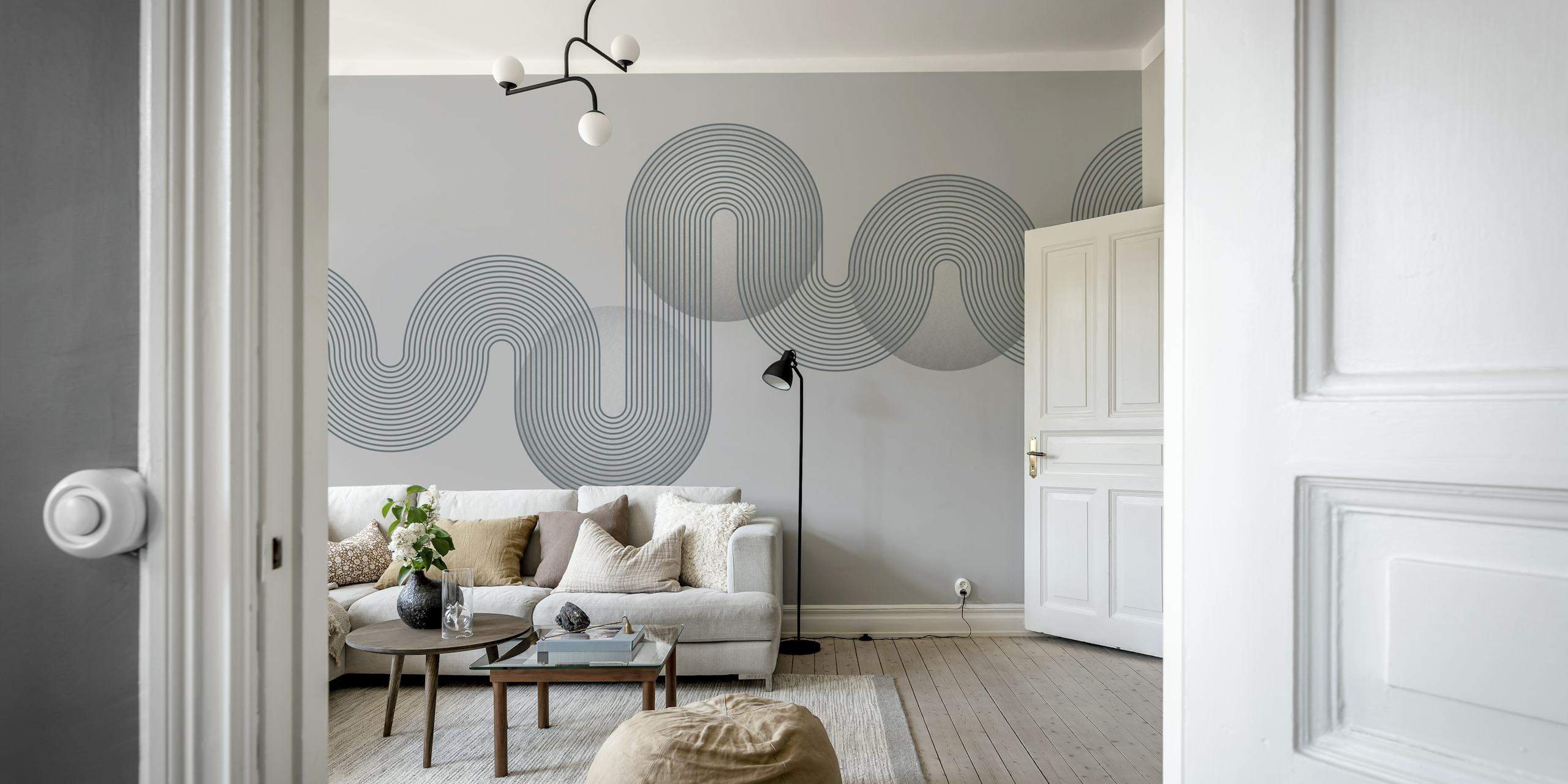 Graues, minimalistisches Bauhaus-Wandbild mit abstrakten geometrischen Formen