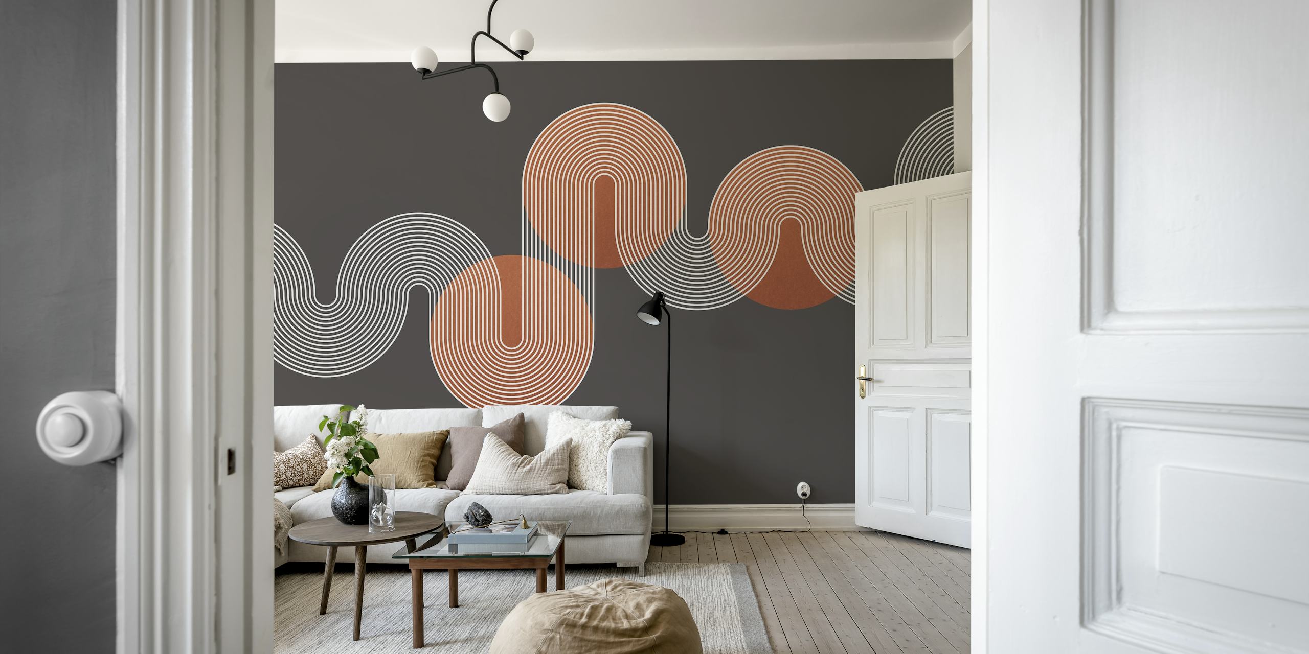 Copper geometric lines on dark background wallpaper