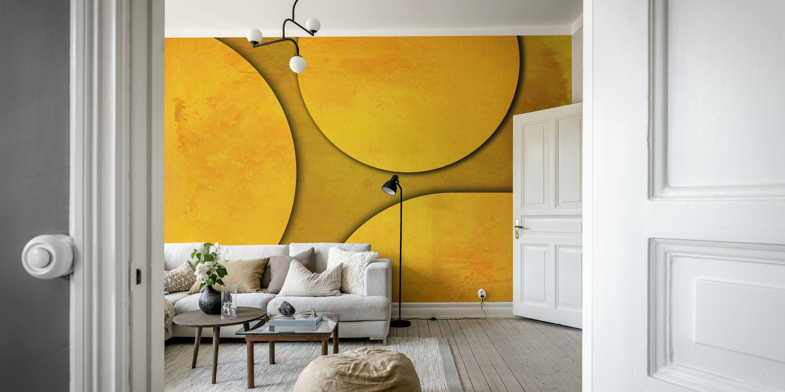 Yellow Mid Century Geometry wallpaper in a room