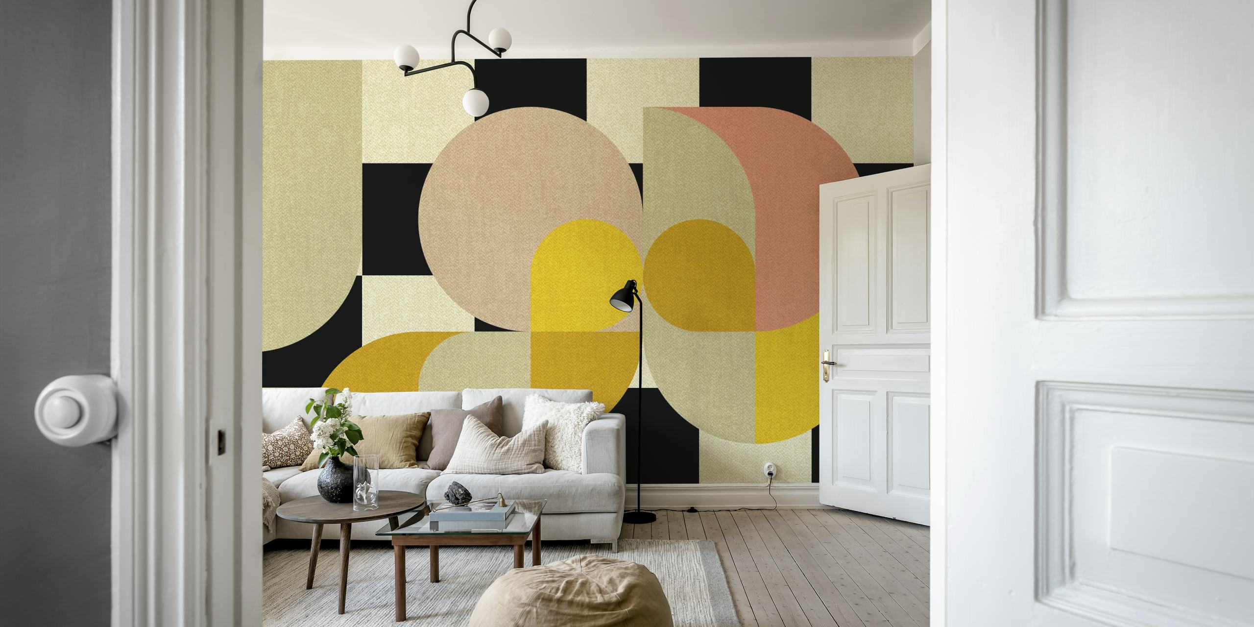 Funky Mid Century Bauhaus Geometry wall mural with geometric patterns