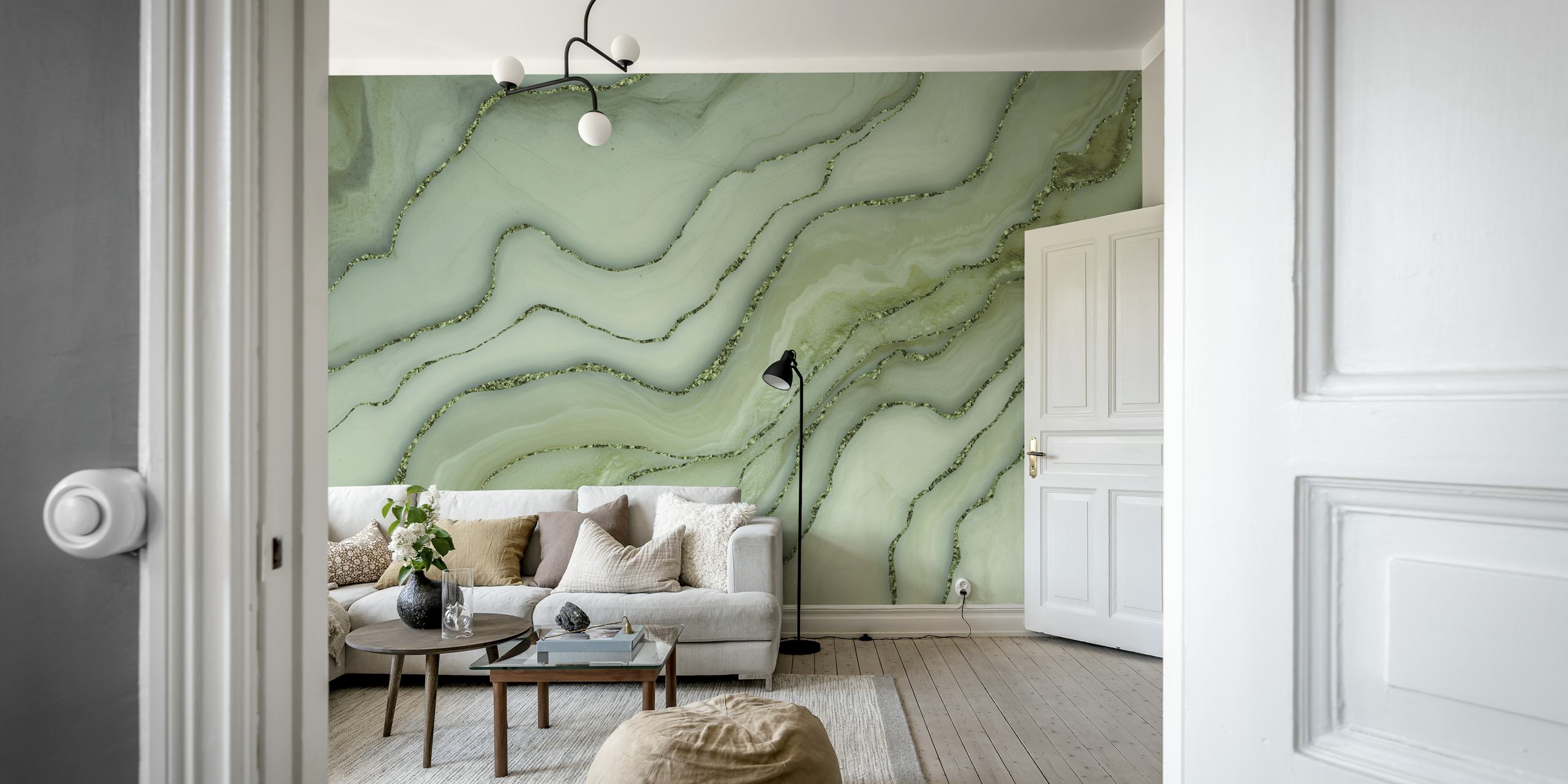 Fotomural de mármol verde jade con detalles dorados