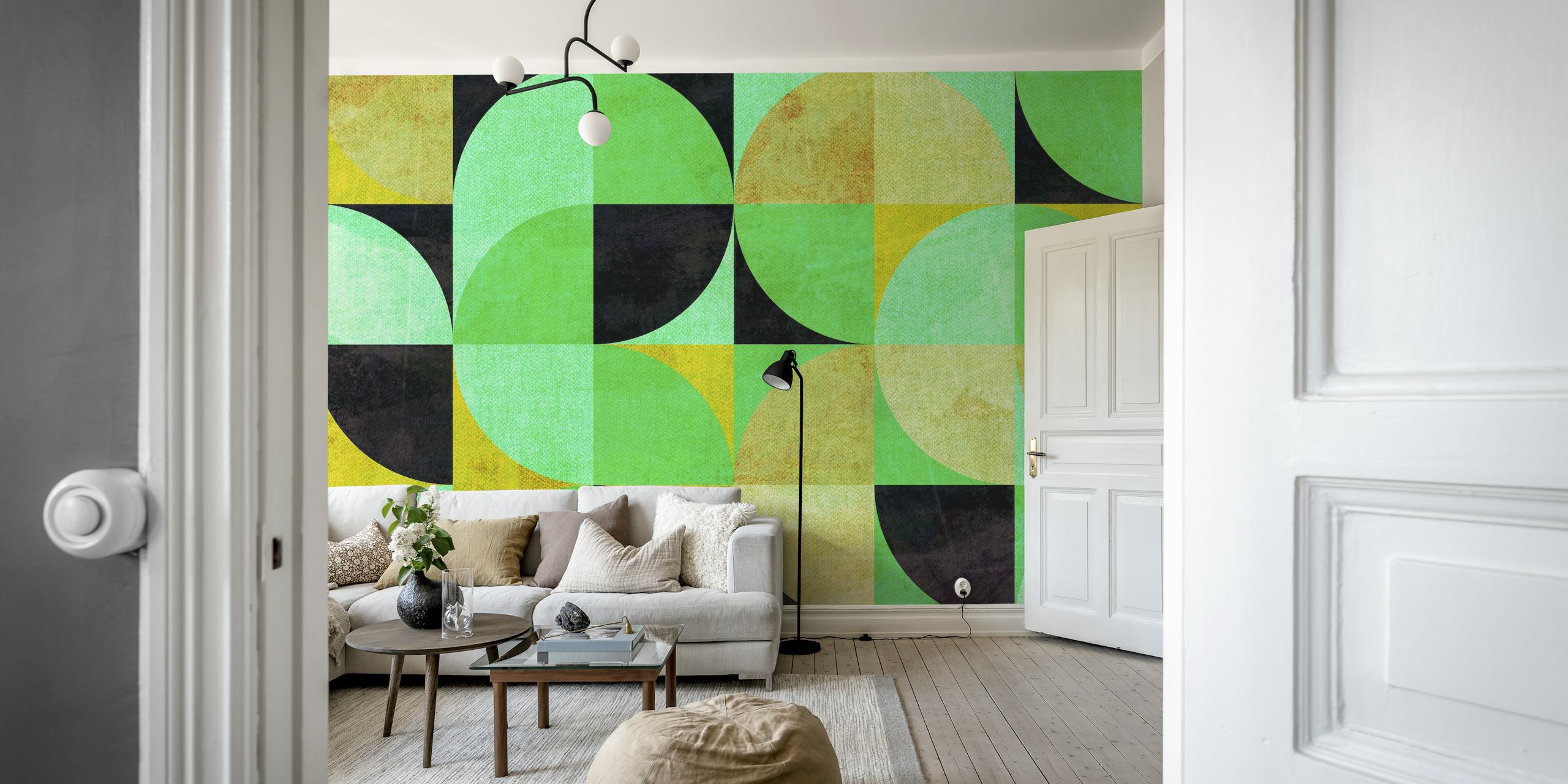 80s Retro Neon Mint Abstract wallpaper in a room