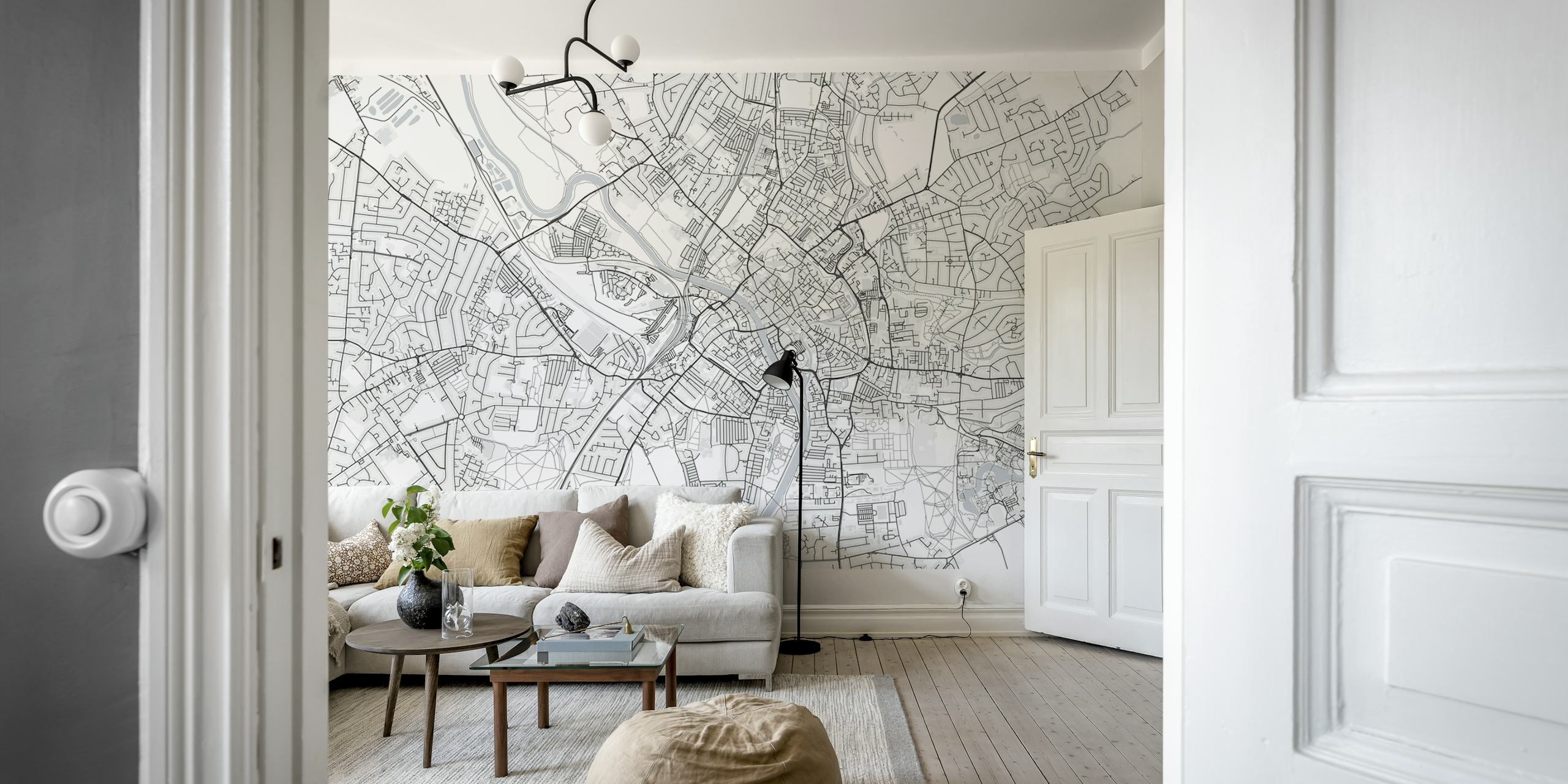 Black and white detailed map of York, England wall mural