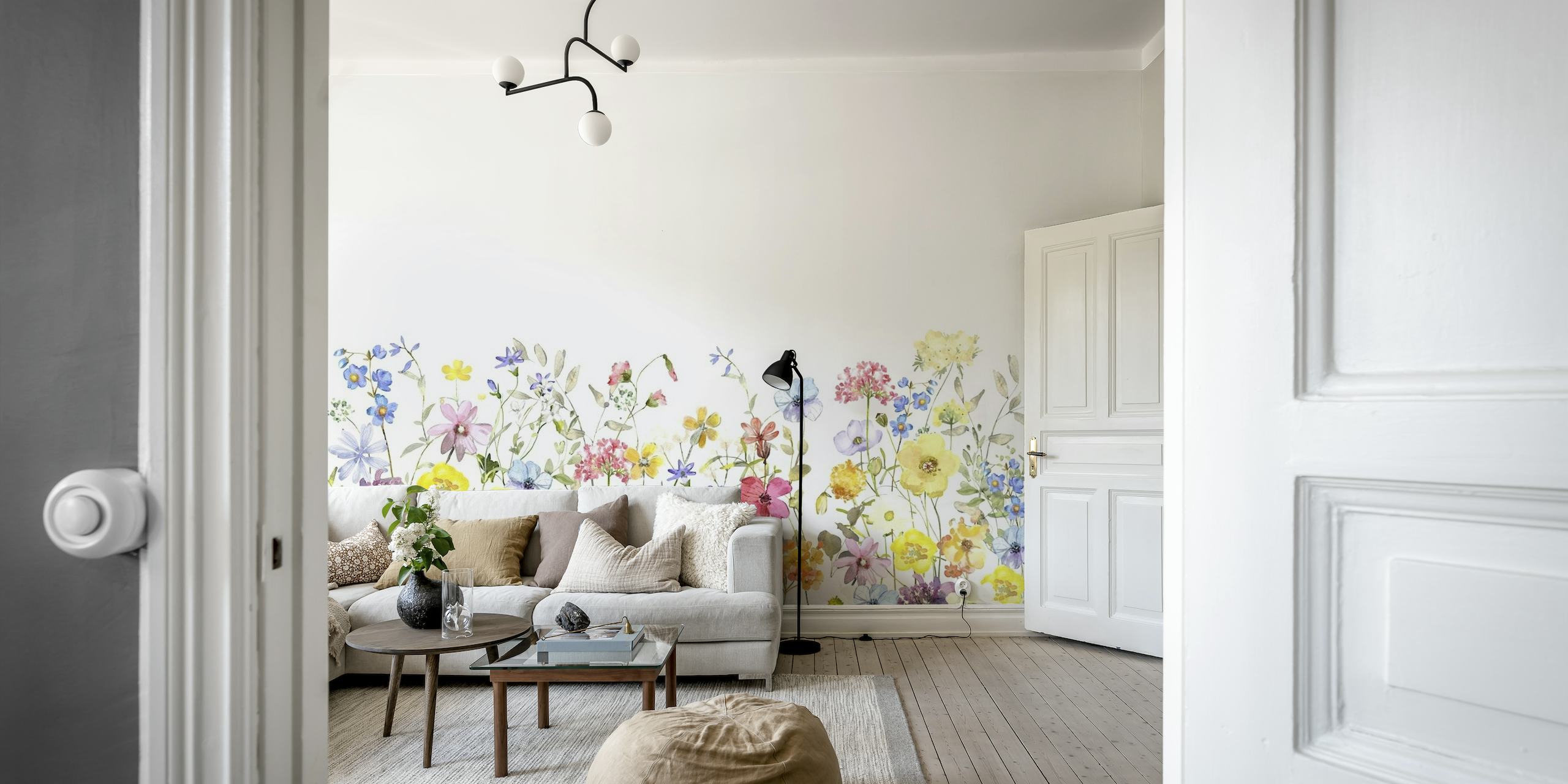 A lush display of varied wildflowers in a meadow wall mural