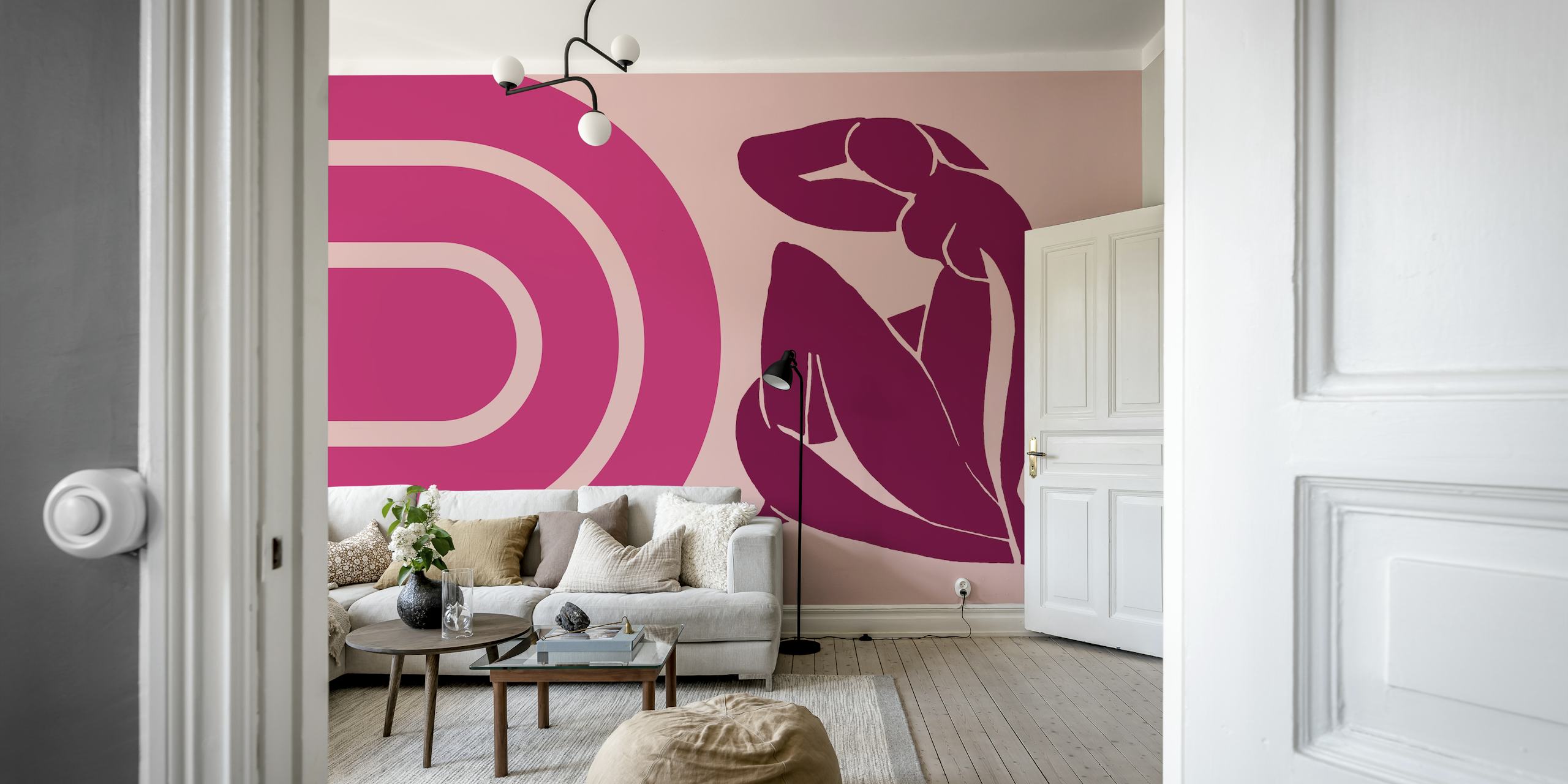 Magenta Mid-Century wallpaper design in a room