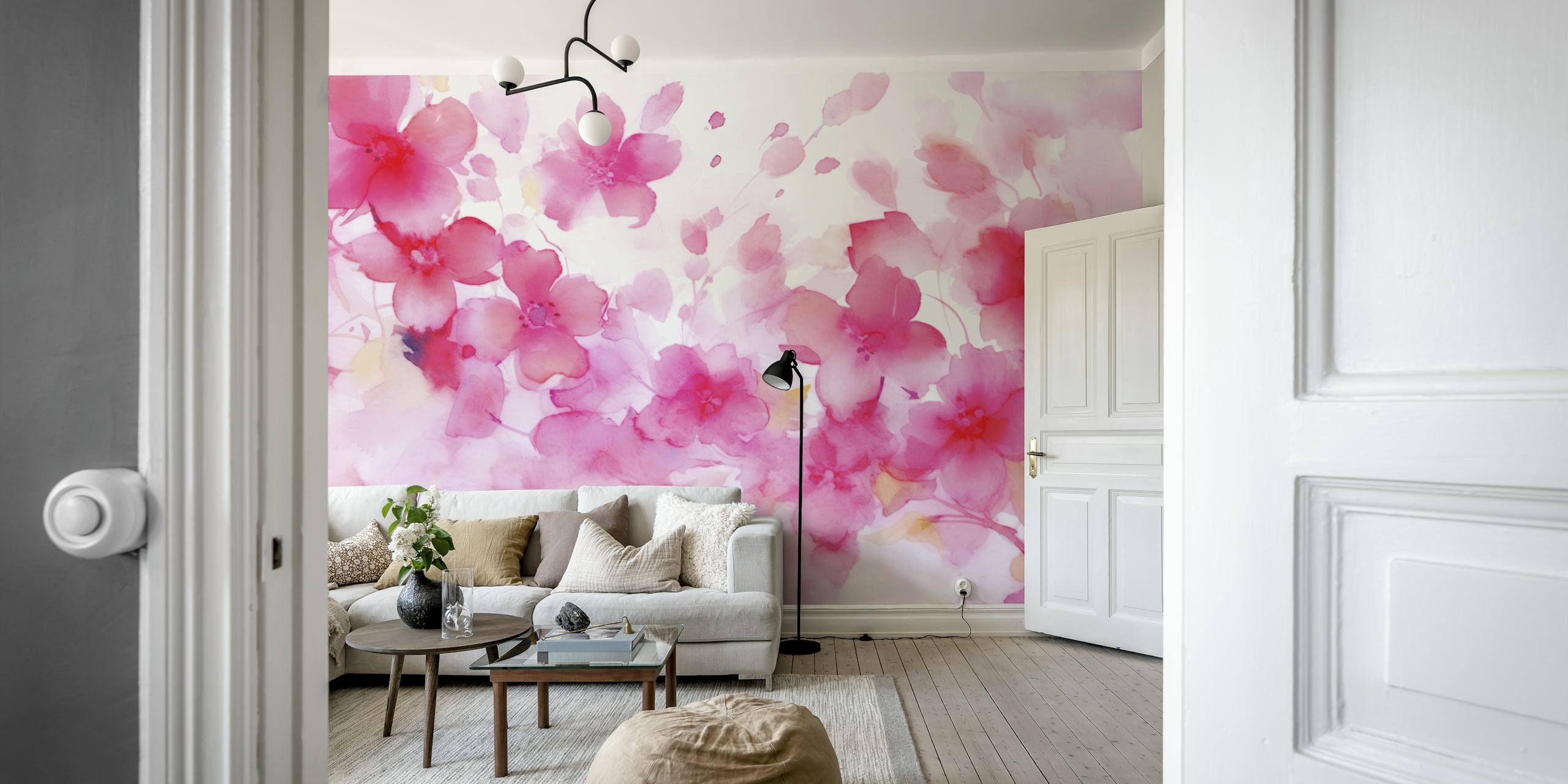 Sakura Watercolor Cherryblossoms Pink ταπετσαρία σε ένα δωμάτιο