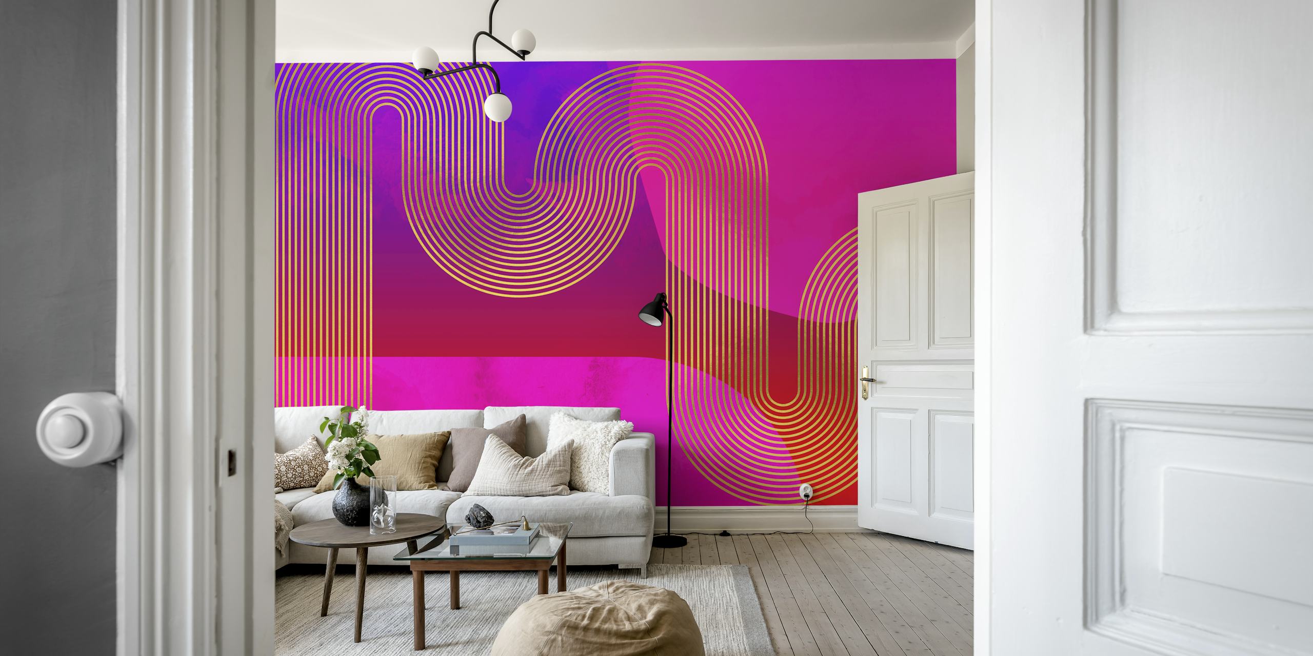 Neon Happiness Rainbow Lines wall mural with colorful stripes on a gradient background