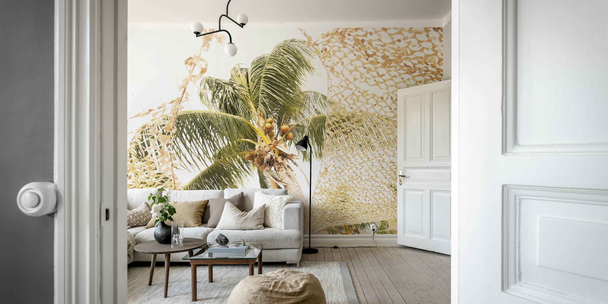 Caribbean palm tree wallpaper in a room