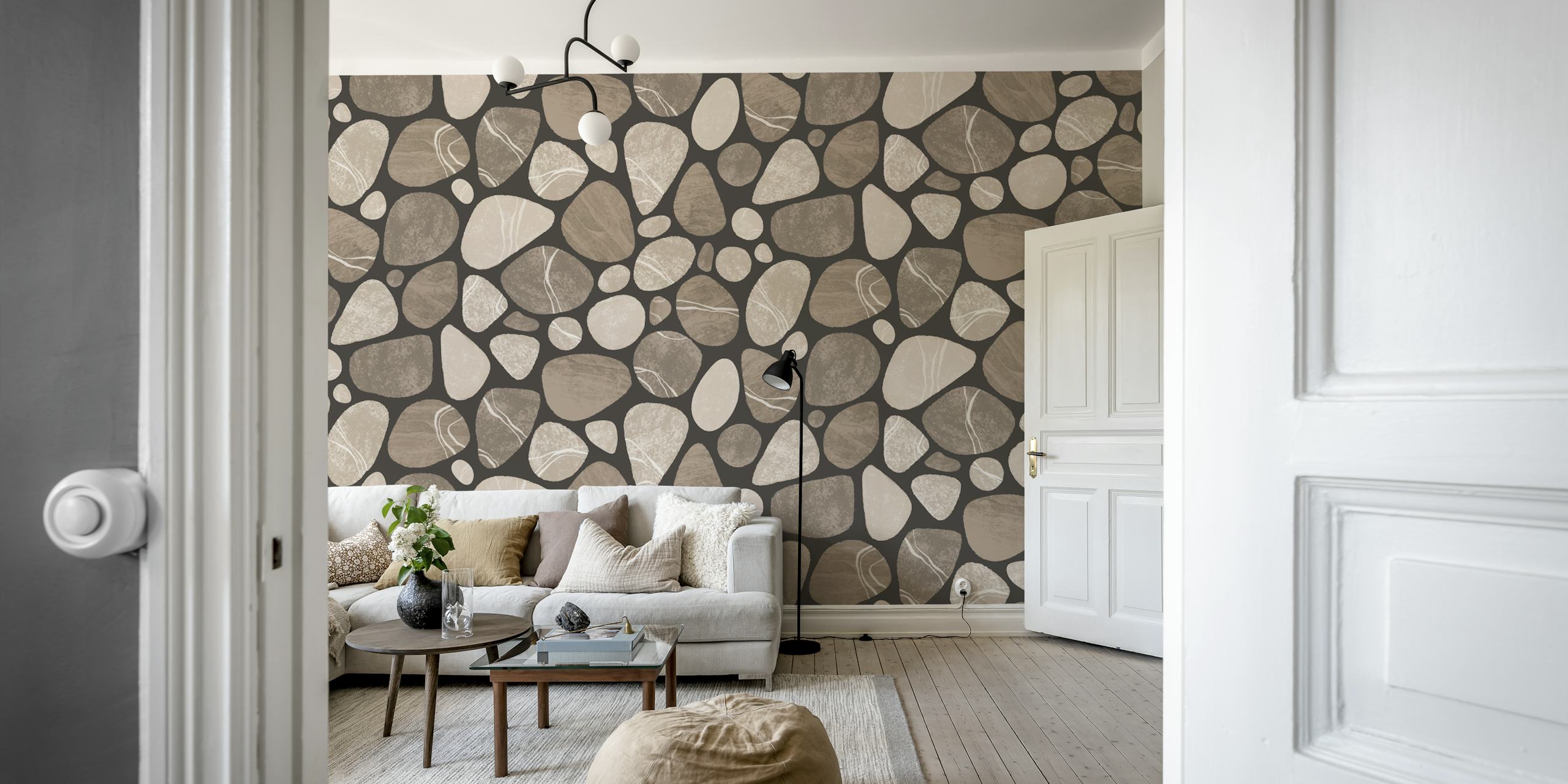 Pebble Serenity Stone Pattern -tapetti huoneessa