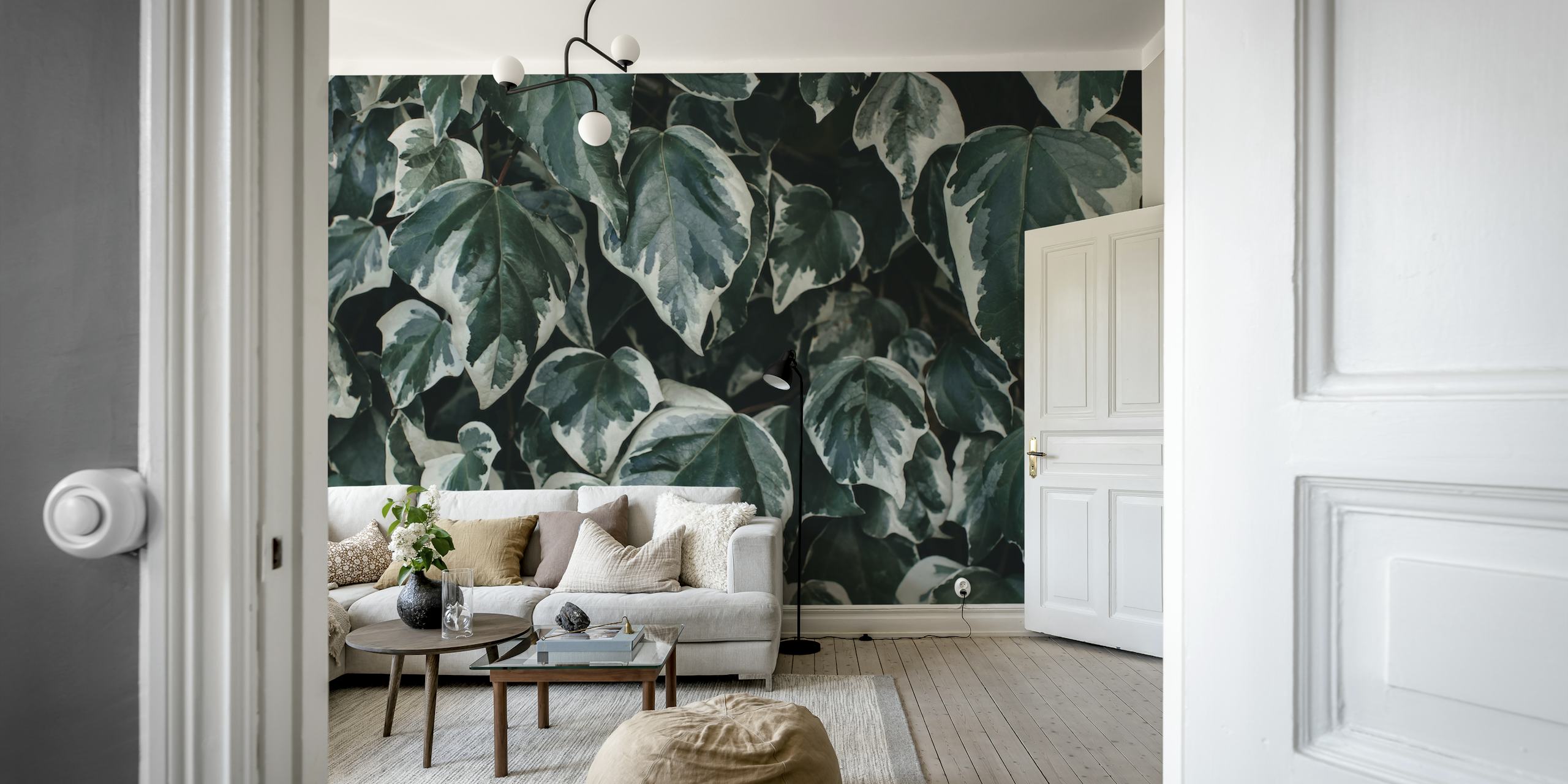 Groene Leaves Green Ivy wallpaper in een kamer