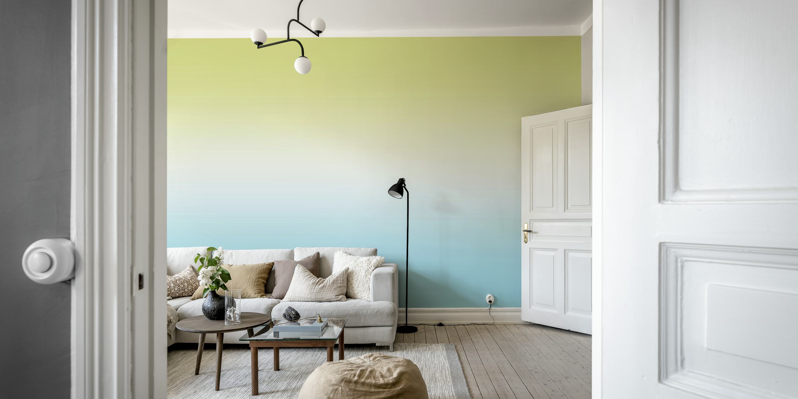 Gradient wallpaper in lime green, light blue, and white
