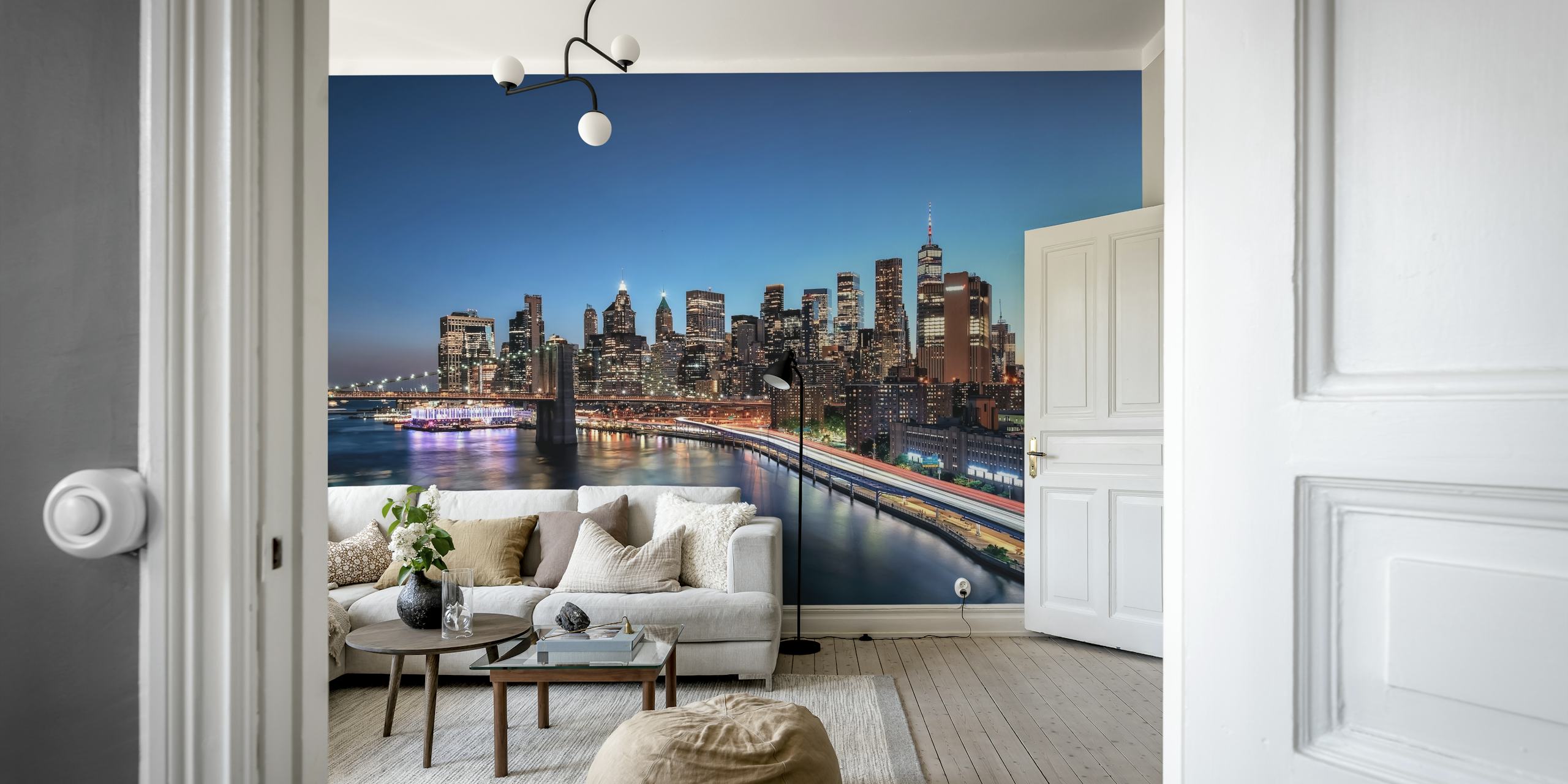 Dusk In New York city skyline wallpaper