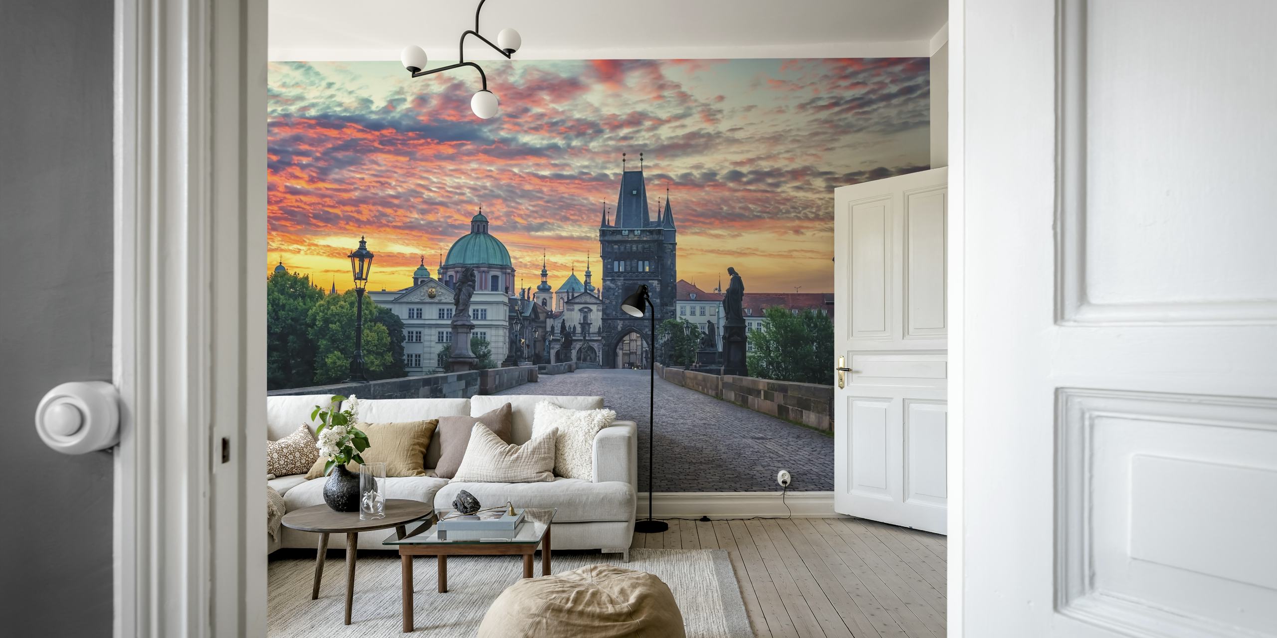 Sunrise In Prague wallpaper displayed in a room
